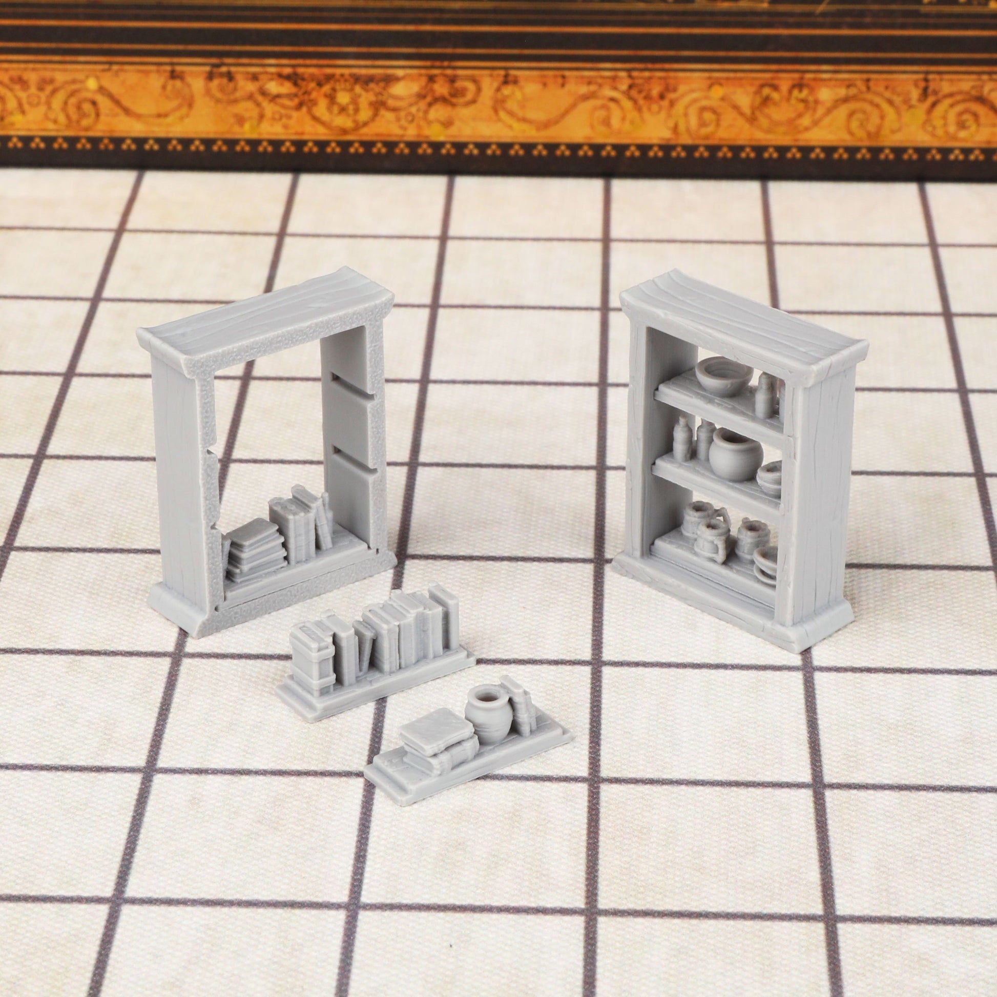 2pcs RPG Miniature Set - Interchangeable Shelves Bookcase & Cupboard