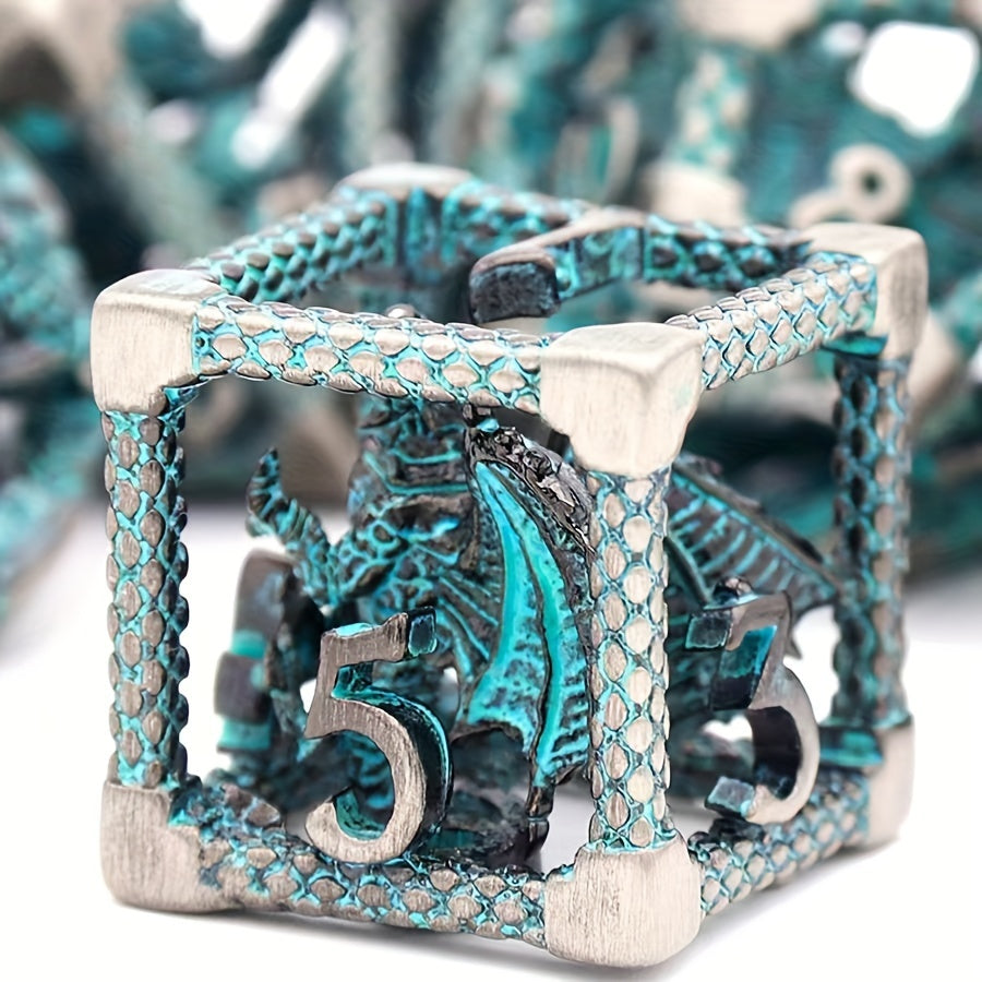 3D Dragon Hollow-Face Polyhedral Metal Dice Collection