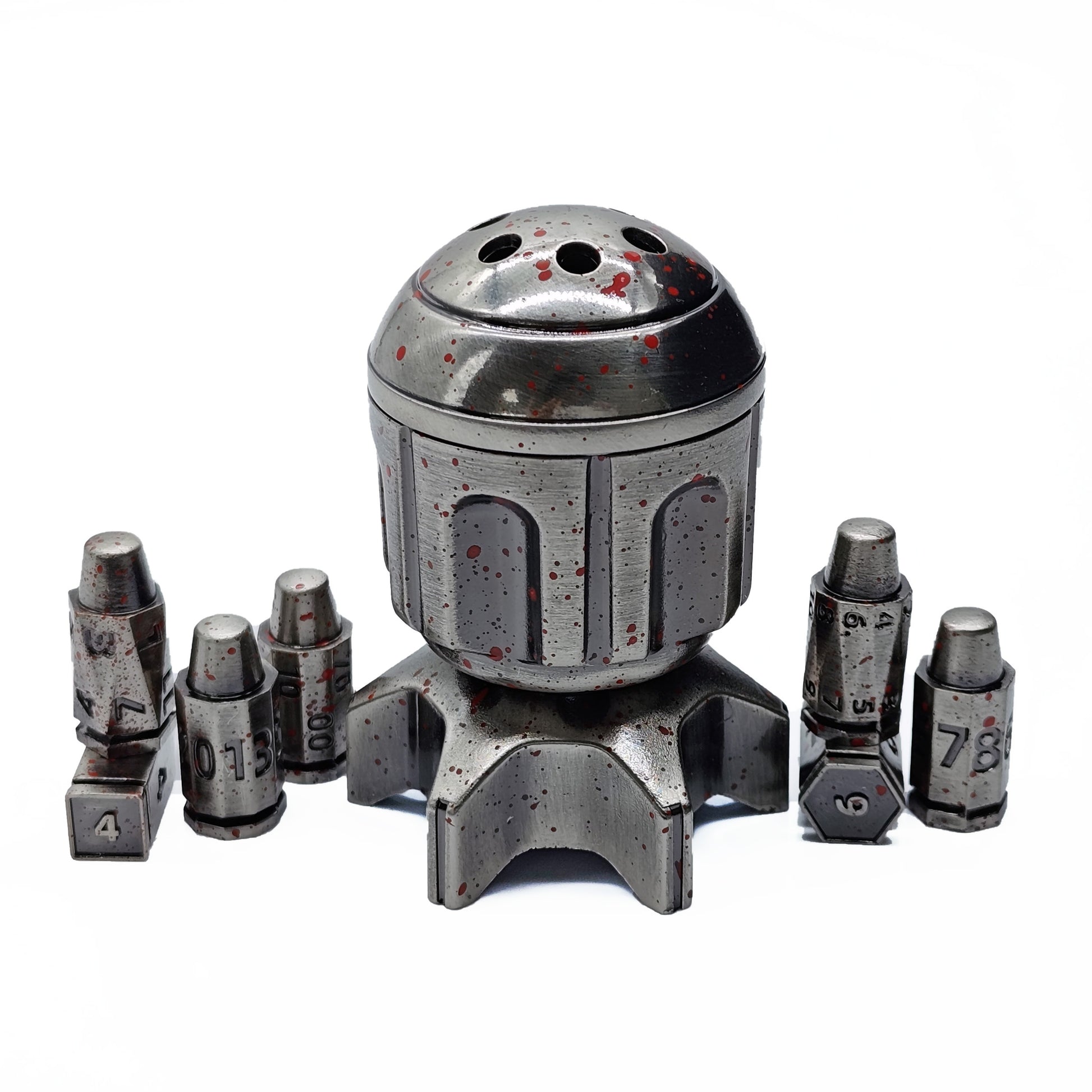 Rotating Revolver Barrels Metal Bullet 7pc Dice Set