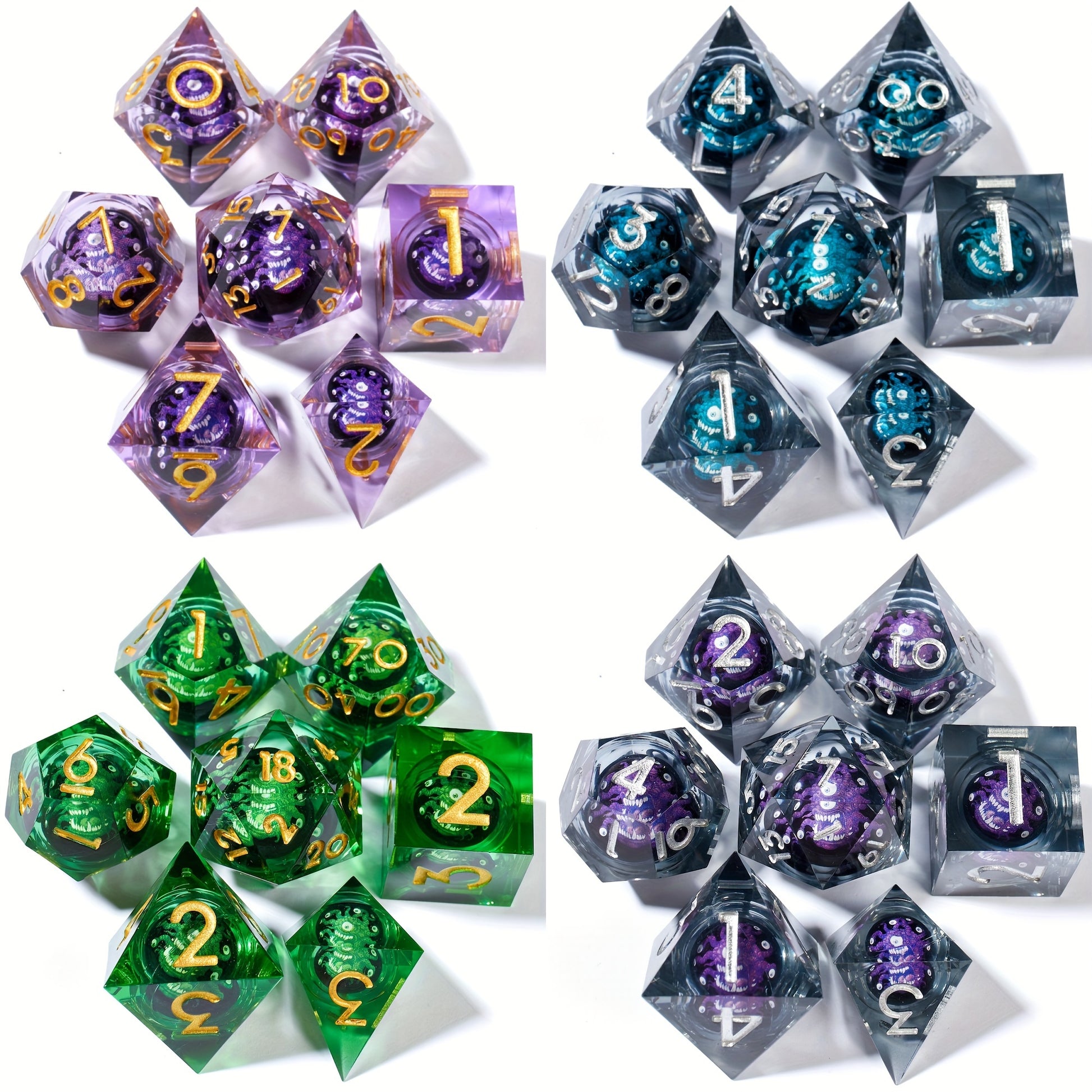 Trapped Beholder Liquid Core 7pc Dice Set – Five Gemstone Variants