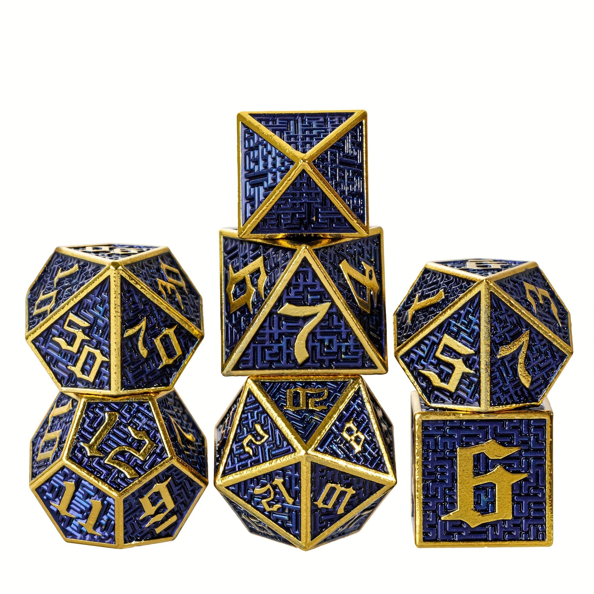 Wizard School House Colors Polyhedral Metal Dice Set – 15 Austere Variants with Gold & Silver Accents (7-Piece)