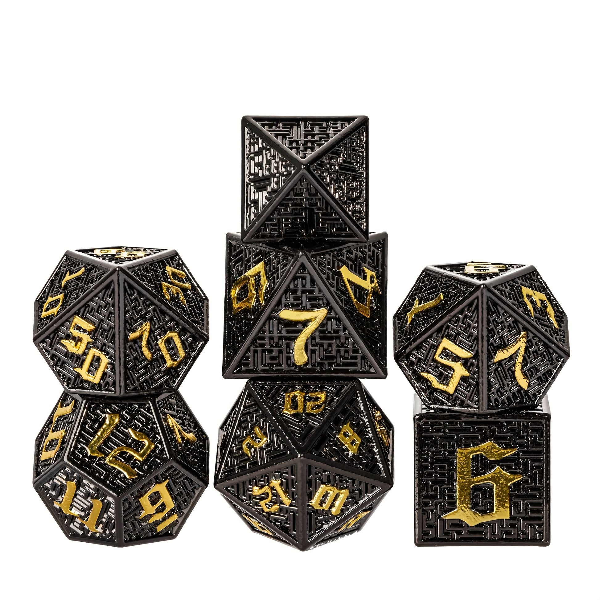 Wizard School House Colors Polyhedral Metal Dice Set – 15 Austere Variants with Gold & Silver Accents (7-Piece)