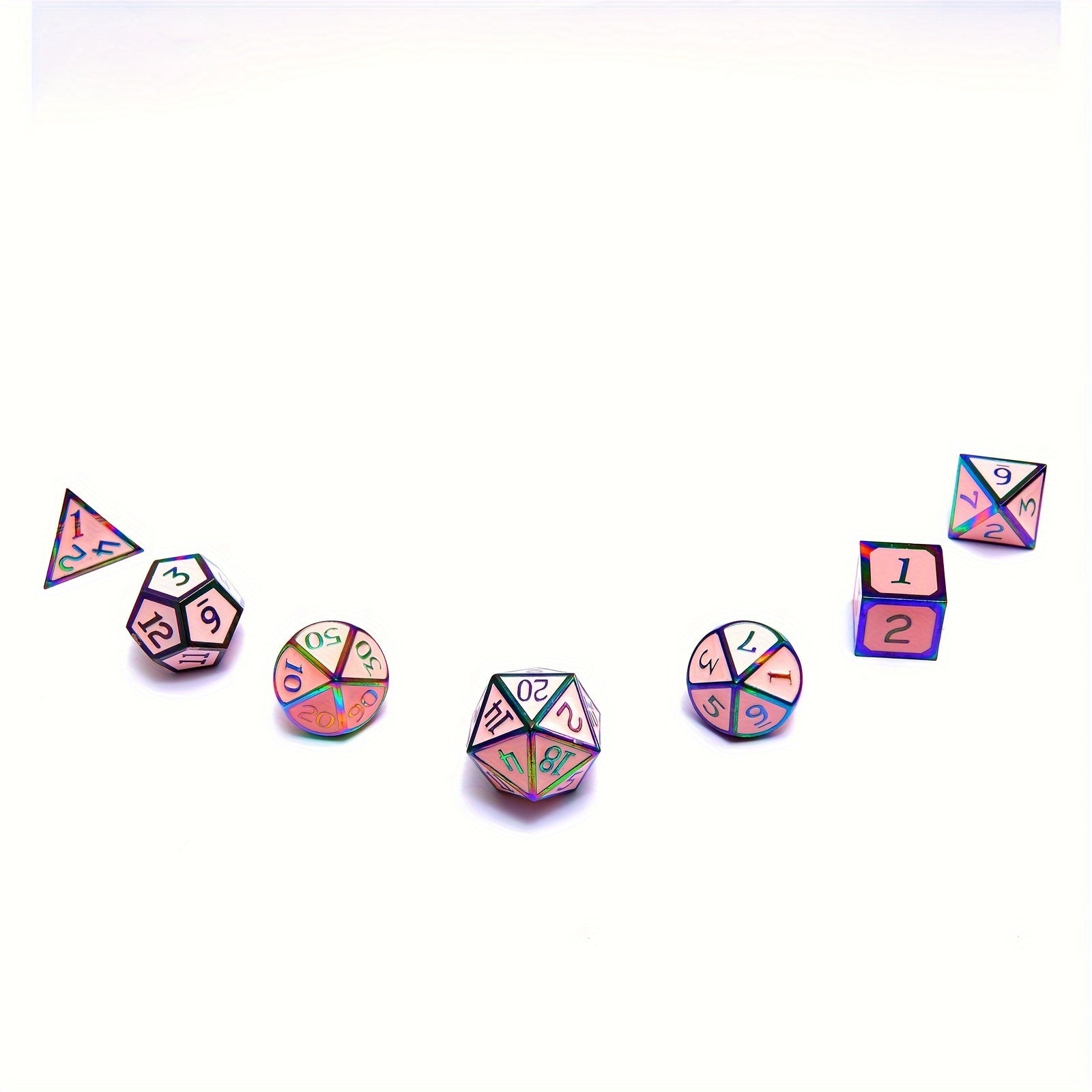 Pink 7 Piece Solid Brass Polyhedral D&D Dice Set