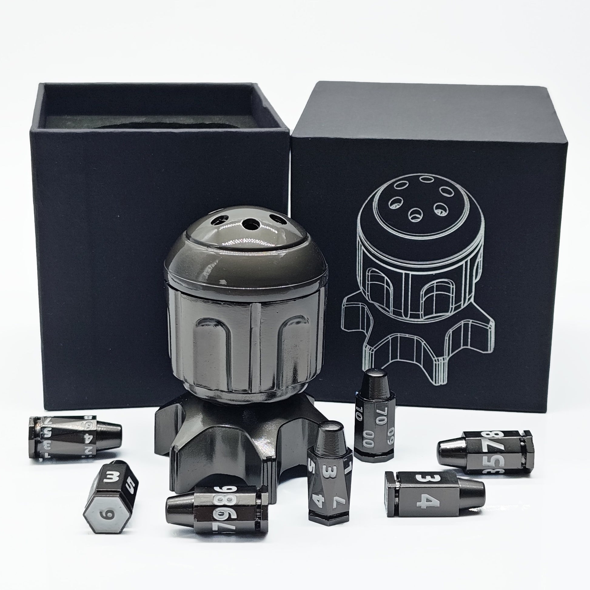 Rotating Revolver Barrels Metal Bullet 7pc Dice Set