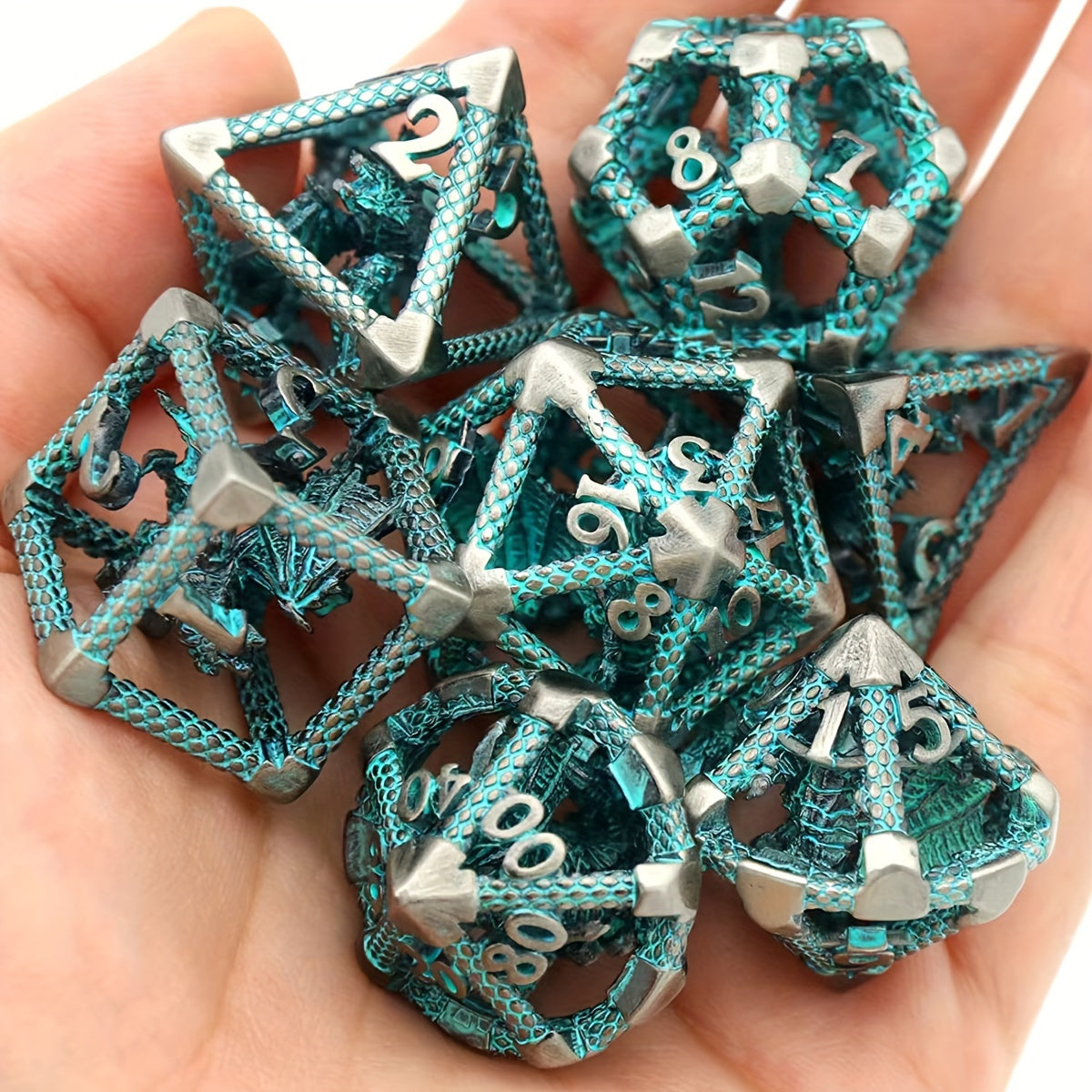 3D Dragon Hollow-Face Polyhedral Metal Dice Collection