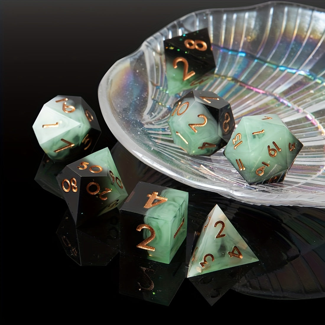 Two-Tone Polyhedral Dice Collection – 7-Piece Sets in Blaze Fury, Frostbite Azure, Nebula Orchid & Glacial Drift