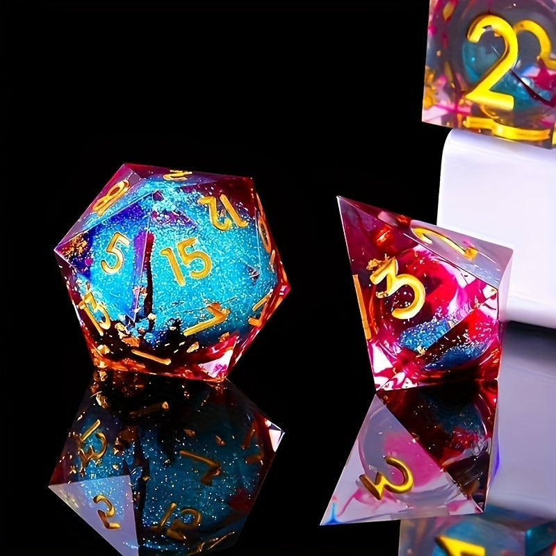Alchemist’s Potion – Liquid Core Resin Dice Set with Iridescent Teal, Red & Gold Sparkles (7-Piece)