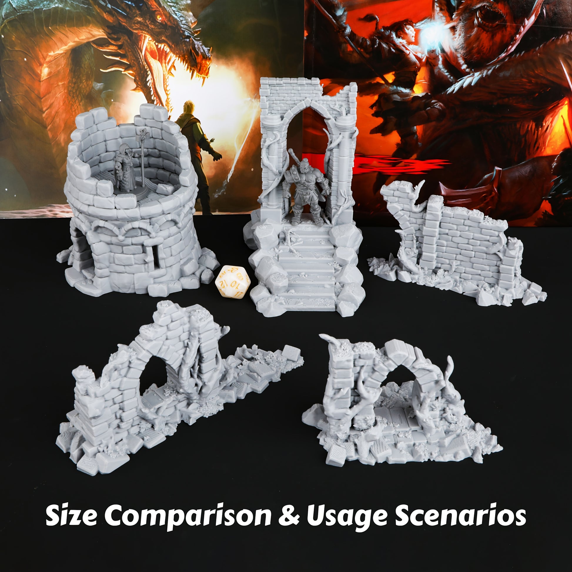 1 Set 28mm RPG Terrain Archway, Walls, and Tower Ruins