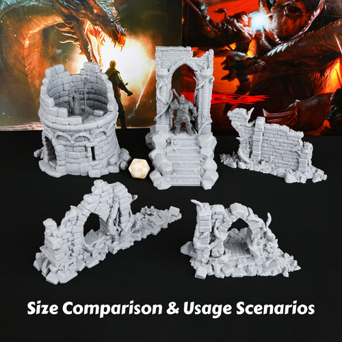 1 Set 28mm RPG Terrain Archway, Walls, and Tower Ruins