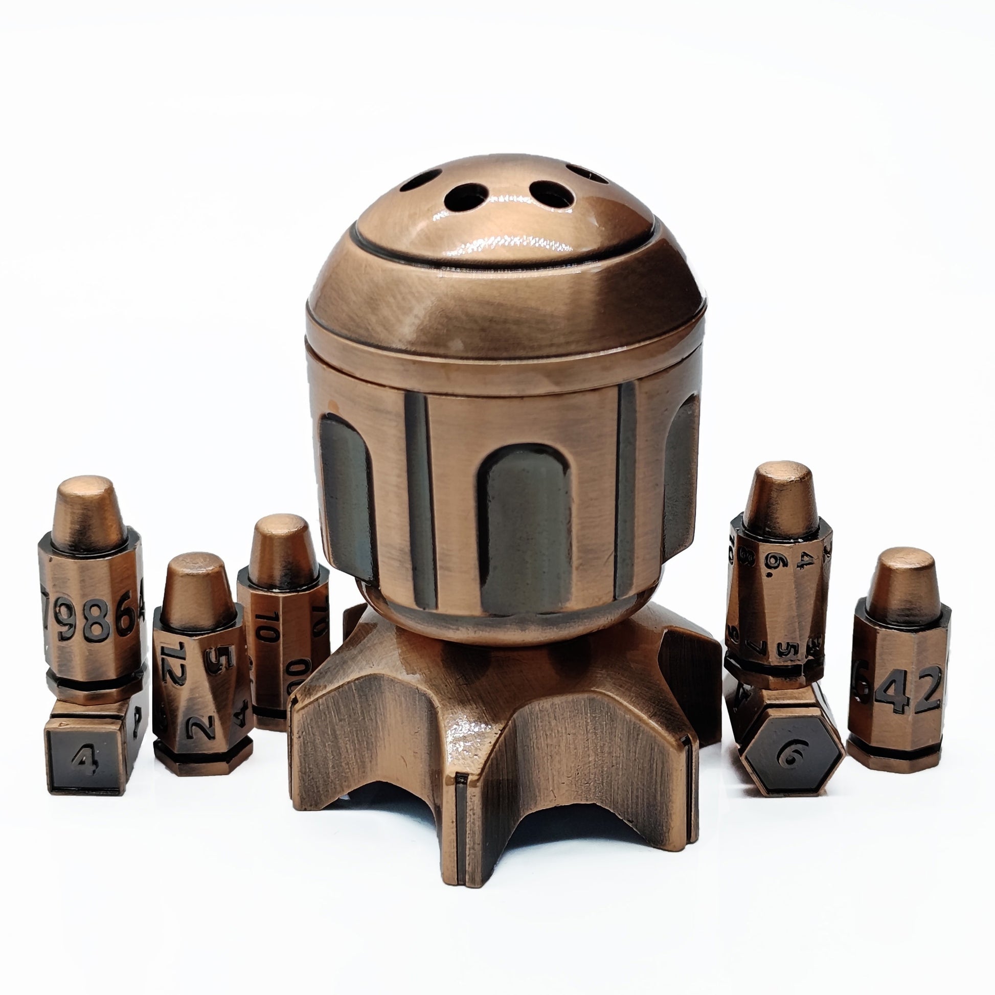 Rotating Revolver Barrels Metal Bullet 7pc Dice Set