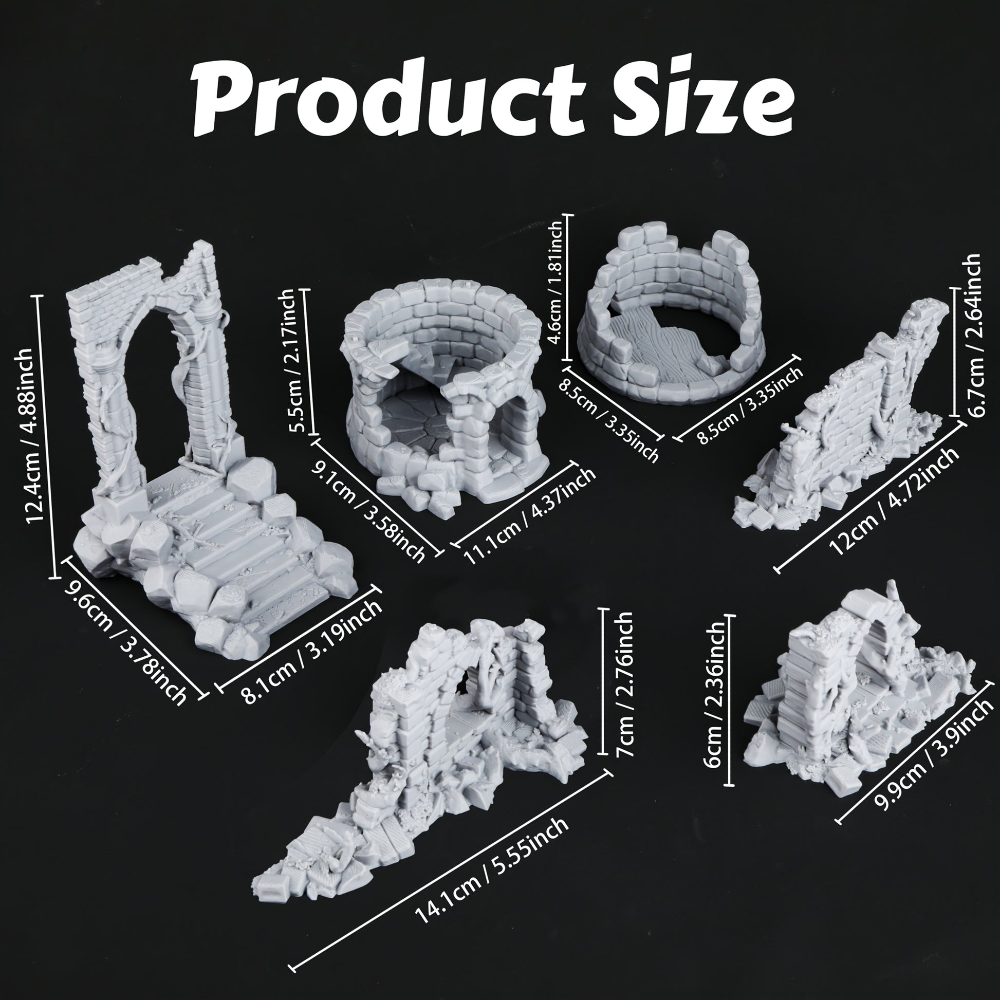 1 Set 28mm RPG Terrain Archway, Walls, and Tower Ruins