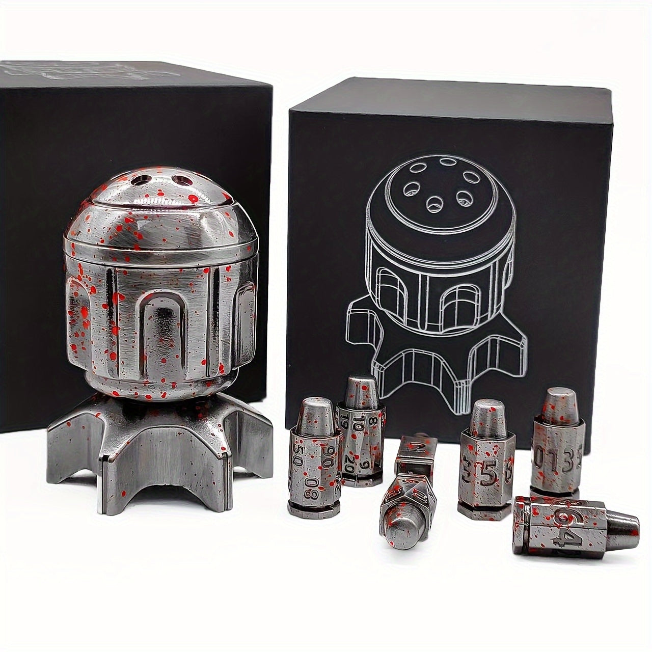 Rotating Revolver Barrels Metal Bullet 7pc Dice Set