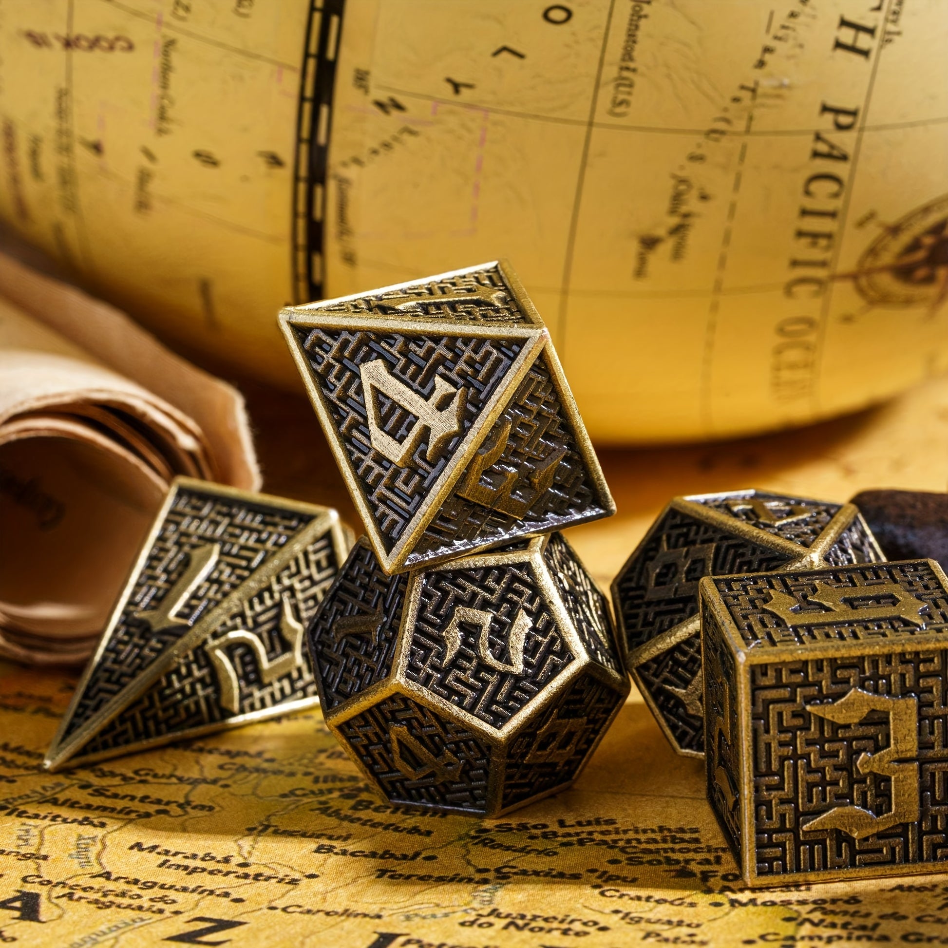 Wizard School House Colors Polyhedral Metal Dice Set – 15 Austere Variants with Gold & Silver Accents (7-Piece)