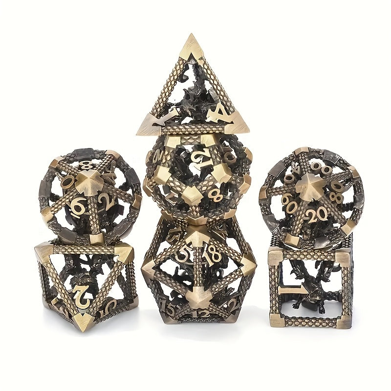 3D Dragon Hollow-Face Polyhedral Metal Dice Collection