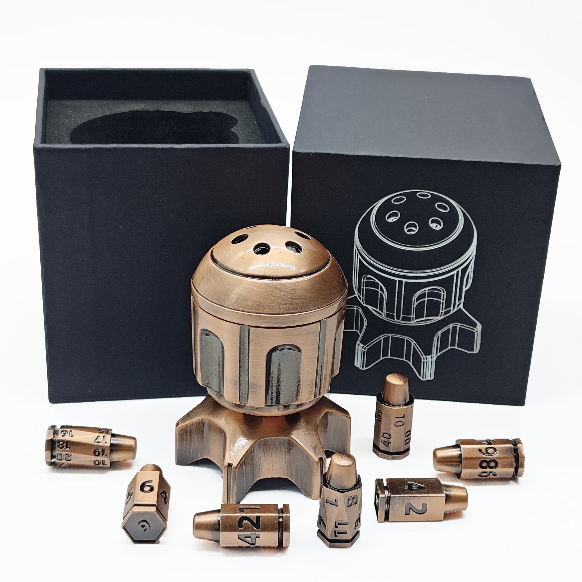 Rotating Revolver Barrels Metal Bullet 7pc Dice Set