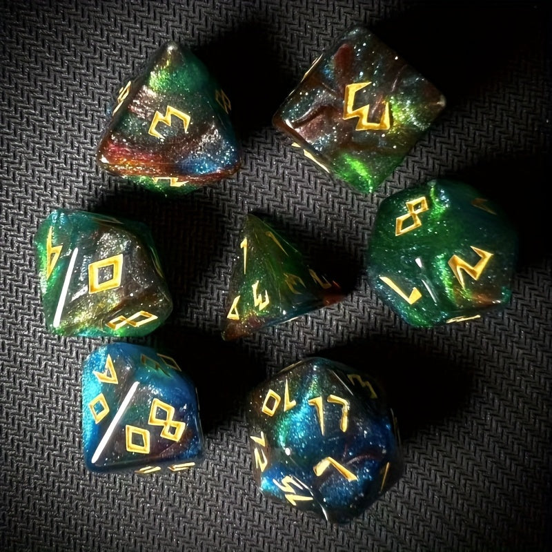 Cosmic Vista Polyhedral Dice Set – Night Sky Blanket, Galactic Plane, Nebulous Ocean (7-Piece)