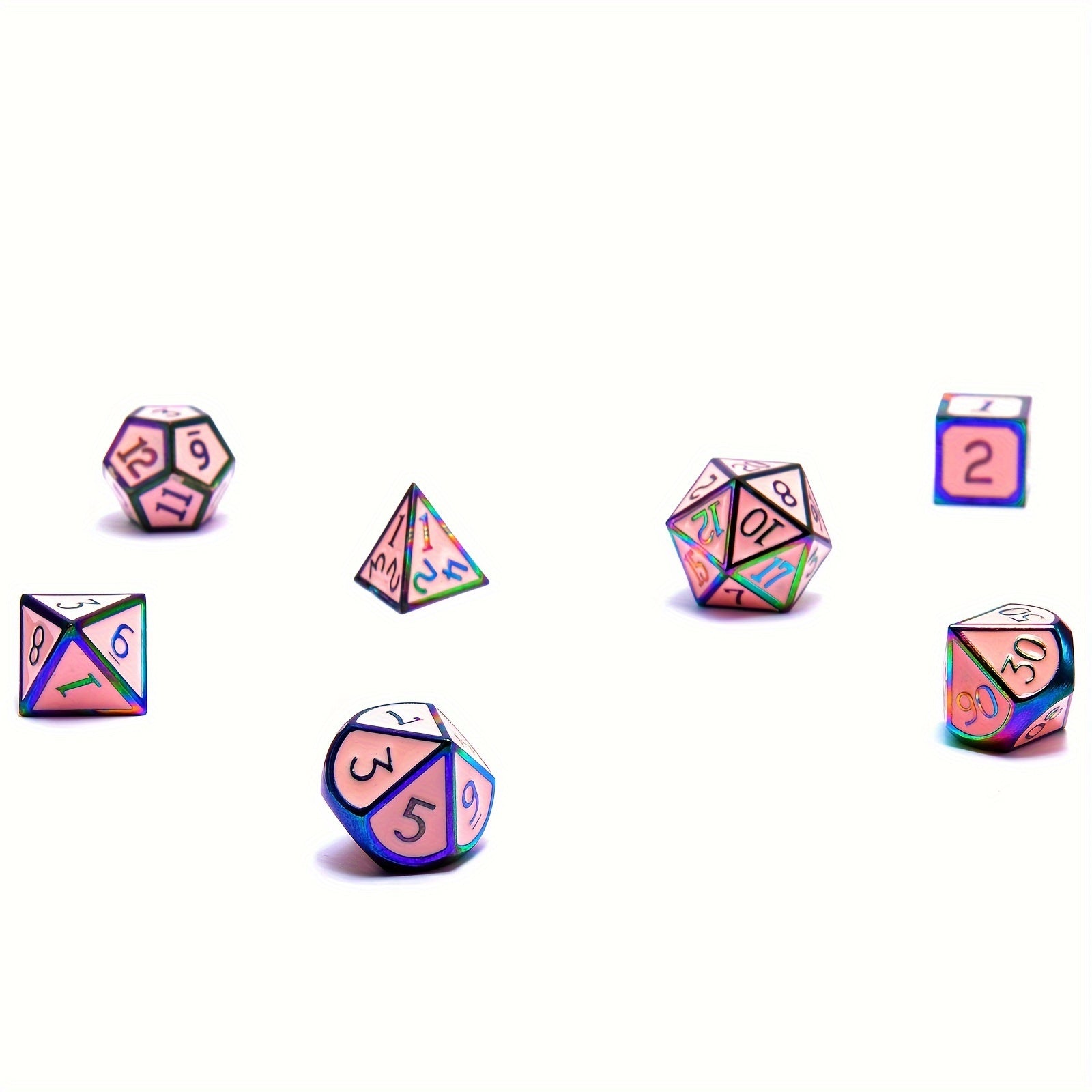 Pink 7 Piece Solid Brass Polyhedral D&D Dice Set