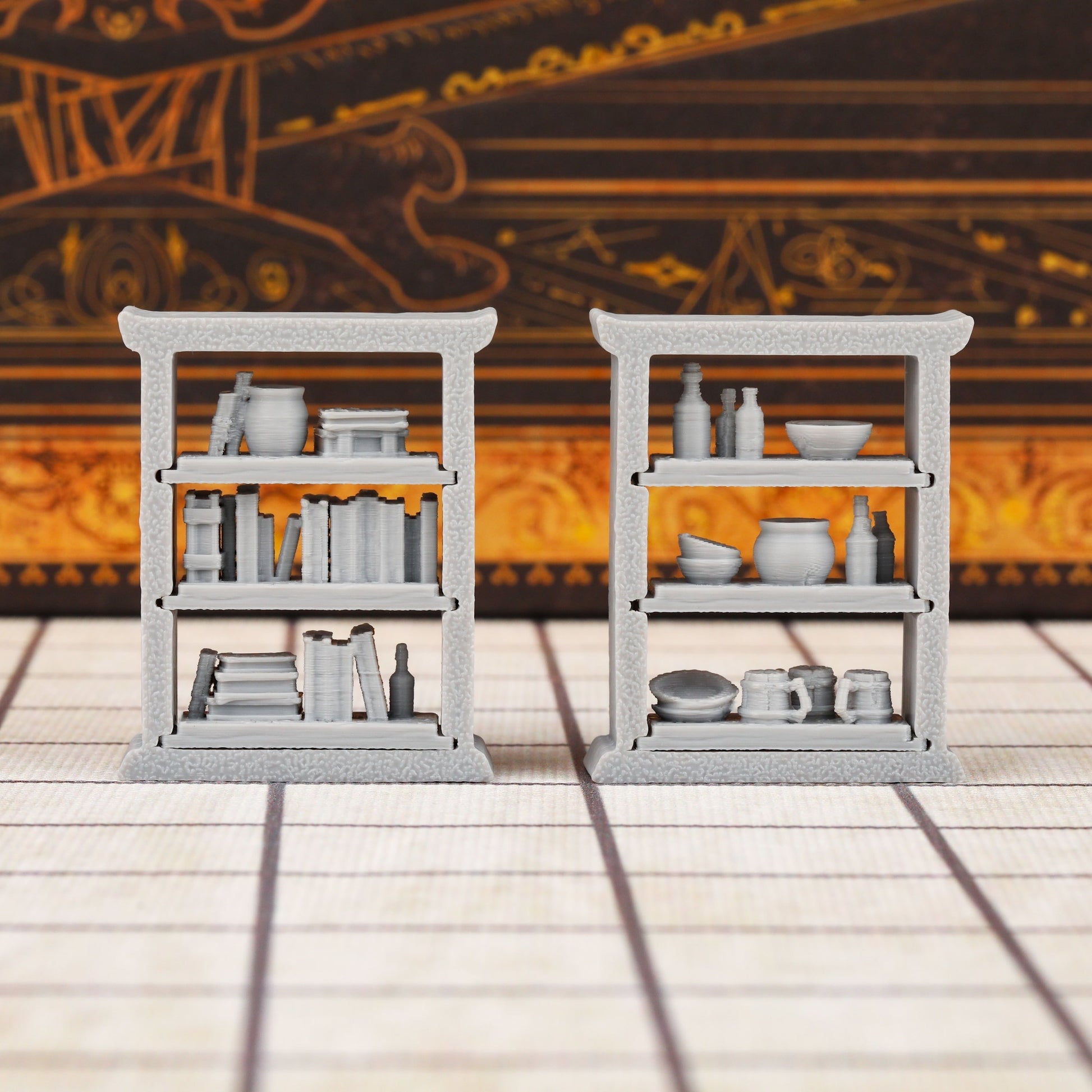 2pcs RPG Miniature Set - Interchangeable Shelves Bookcase & Cupboard