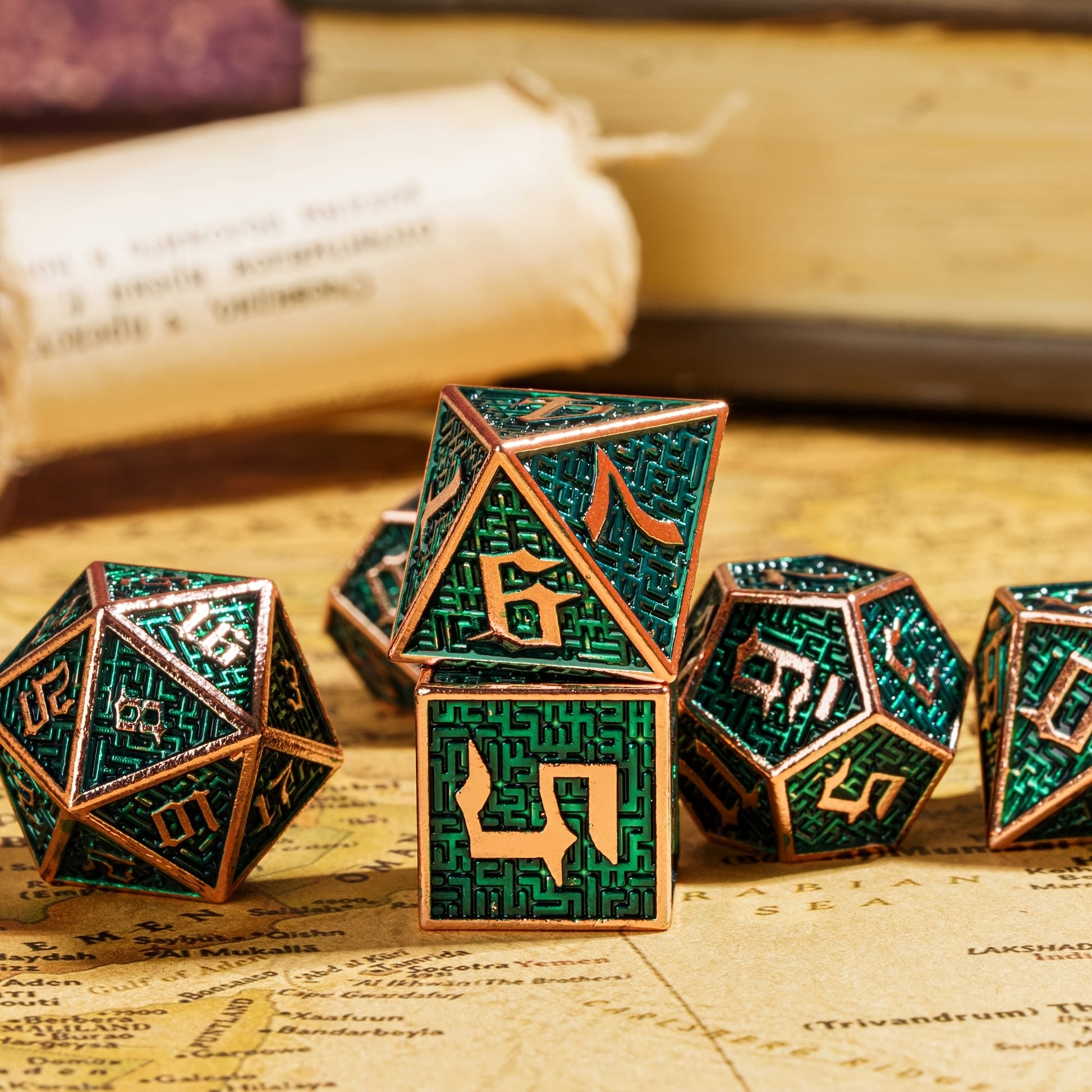 Wizard School House Colors Polyhedral Metal Dice Set – 15 Austere Variants with Gold & Silver Accents (7-Piece)