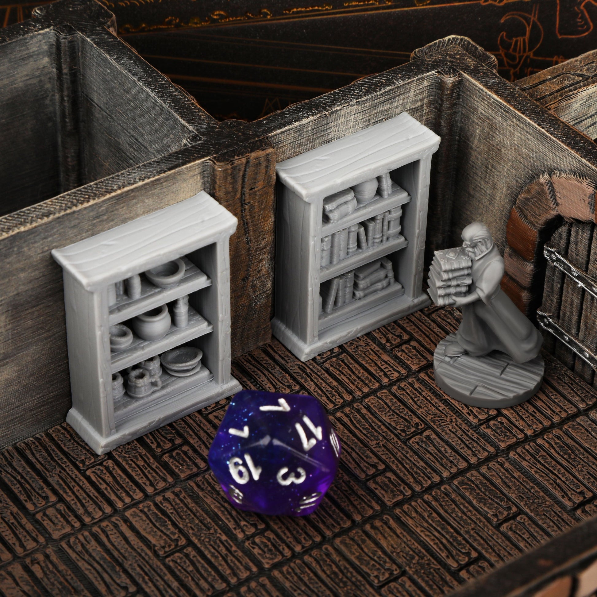 2pcs RPG Miniature Set - Interchangeable Shelves Bookcase & Cupboard