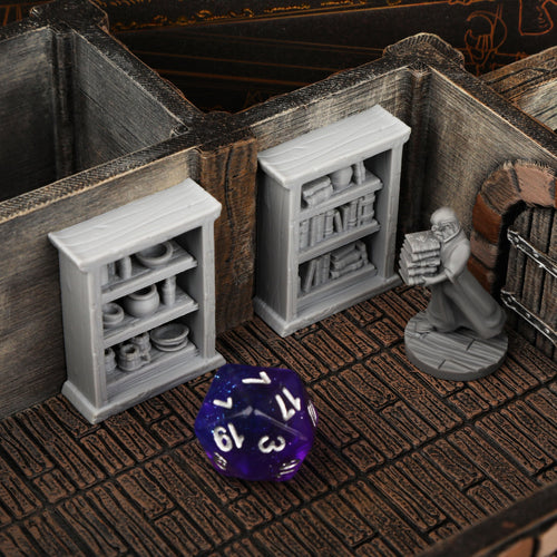 2pcs RPG Miniature Set - Interchangeable Shelves Bookcase & Cupboard