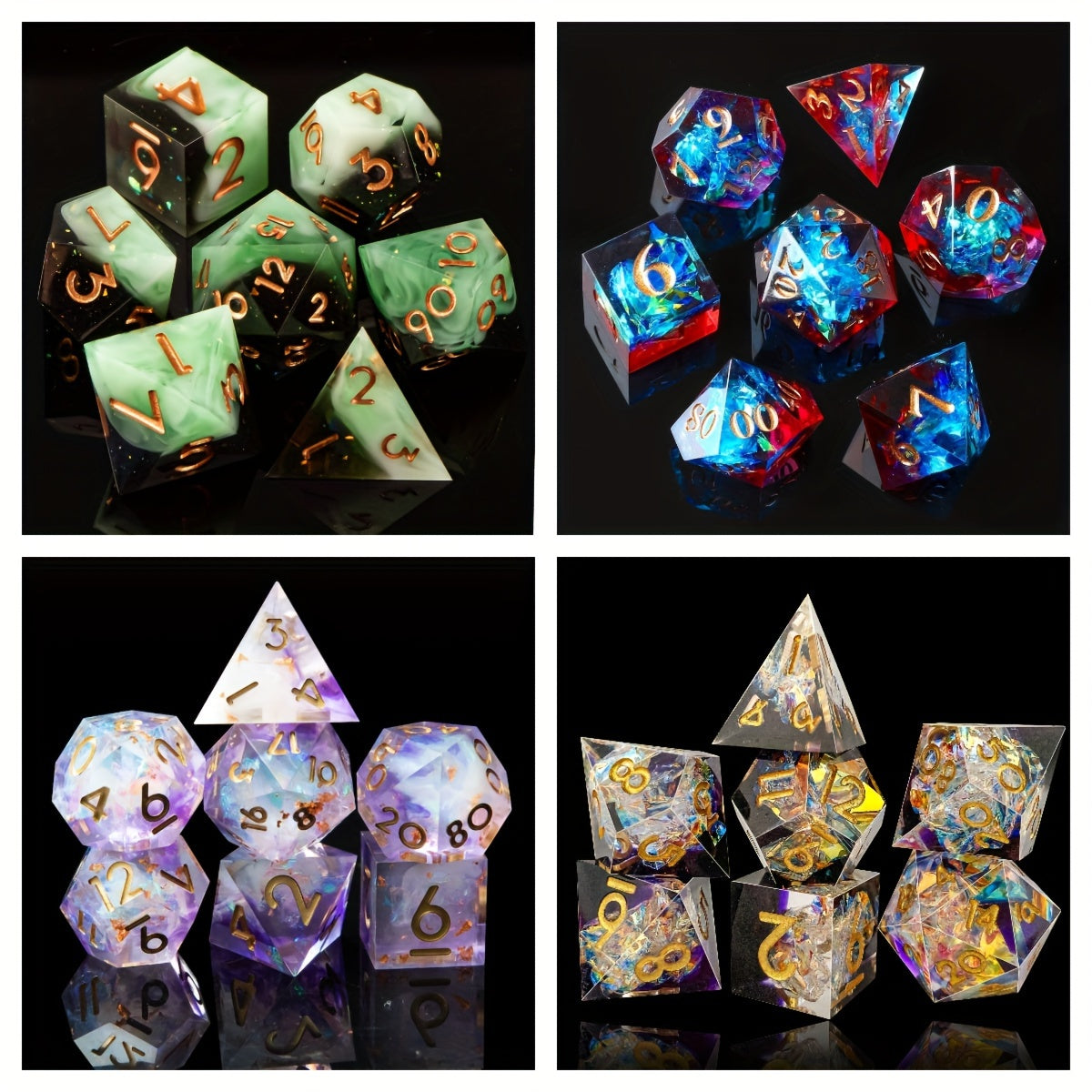 Two-Tone Polyhedral Dice Collection – 7-Piece Sets in Blaze Fury, Frostbite Azure, Nebula Orchid & Glacial Drift