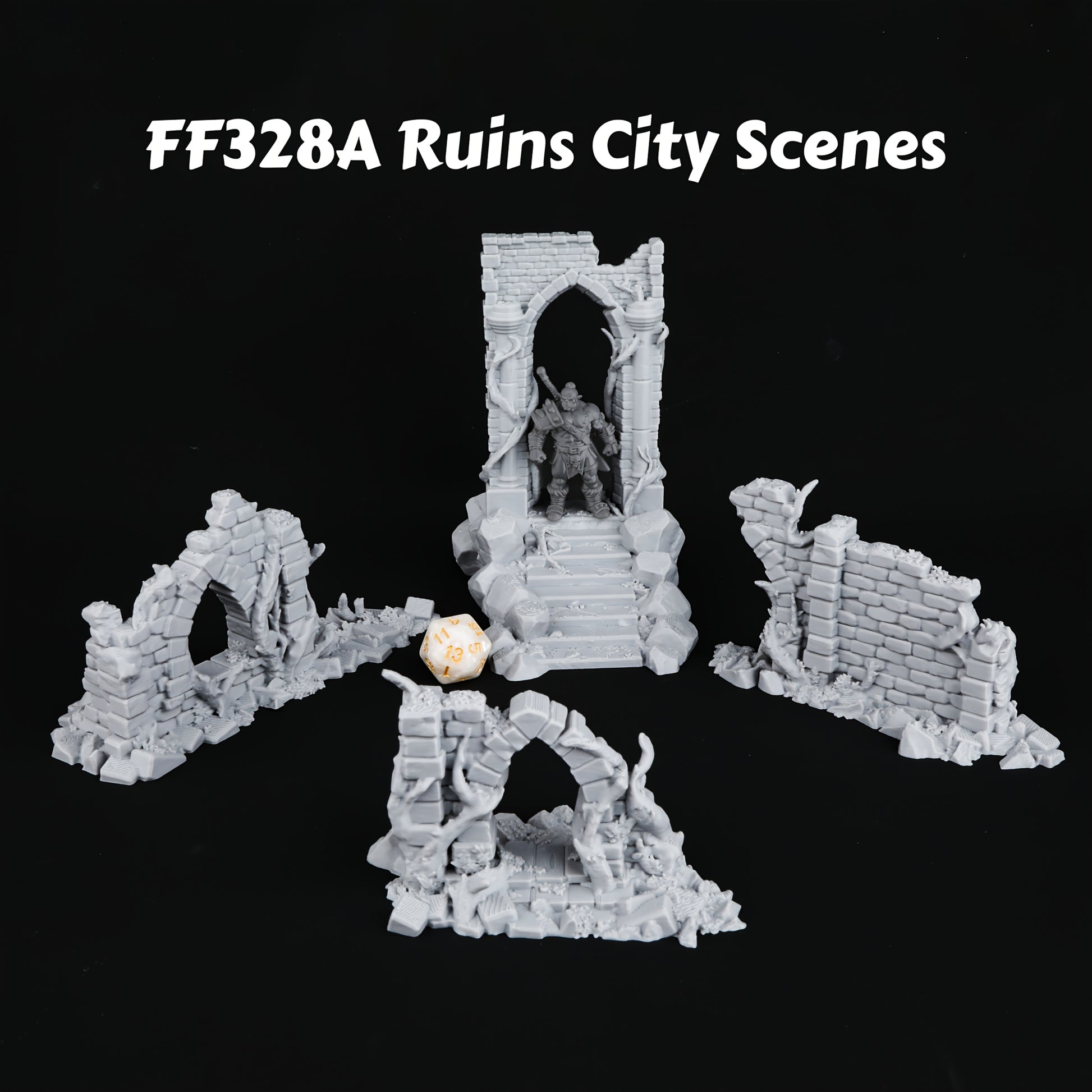 1 Set 28mm RPG Terrain Archway, Walls, and Tower Ruins