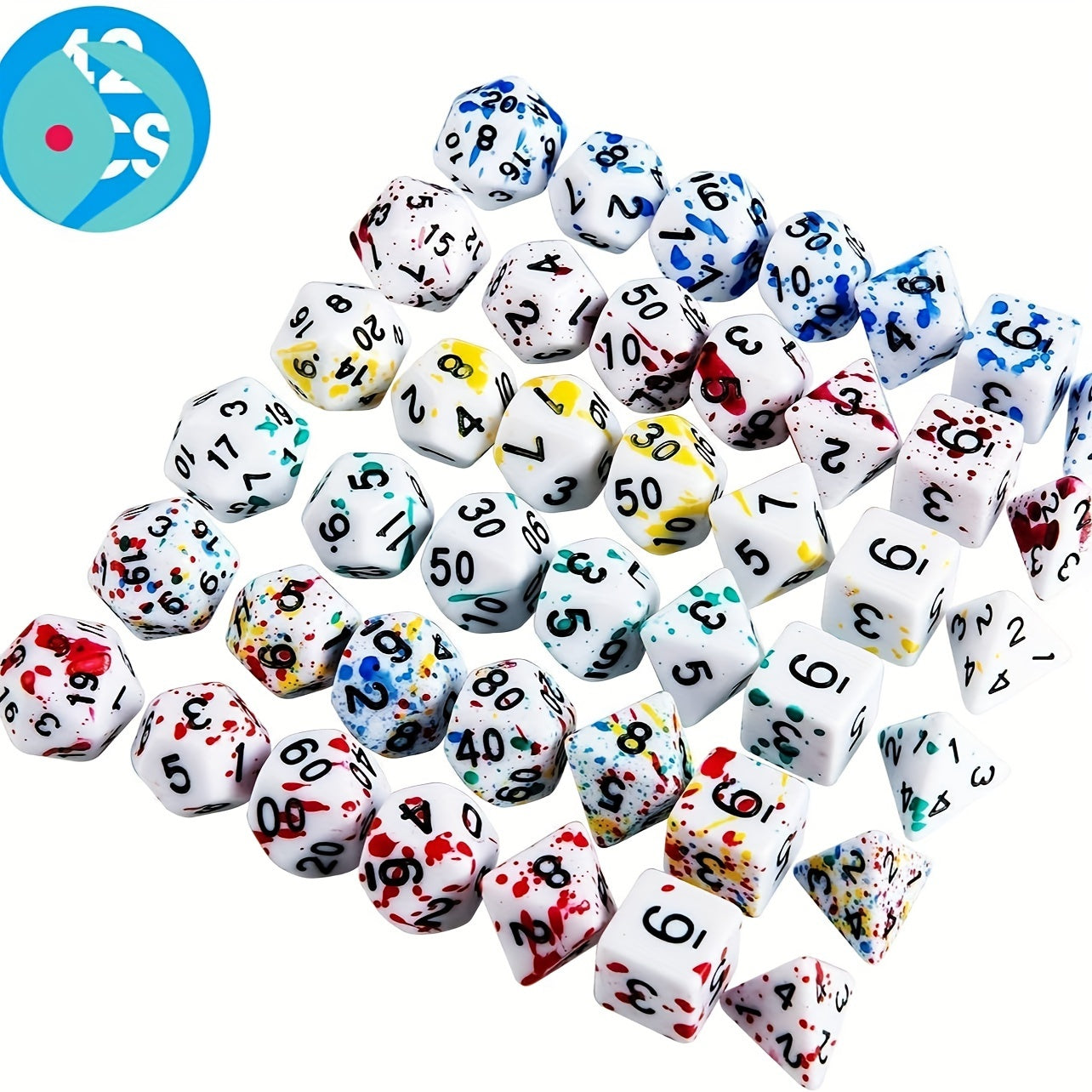 Multicolor Dice Set 6 sets of 7 (42 Pcs) Polyhedral Speckled Dice