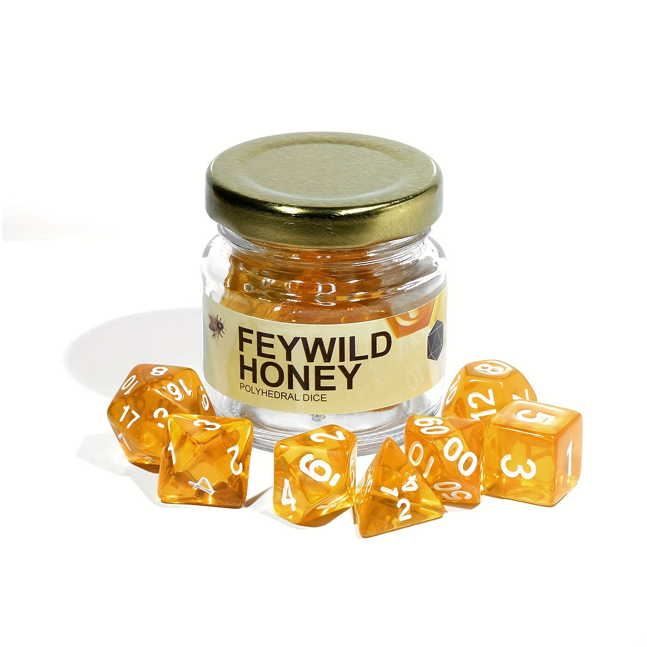 Fey Wild Honey 7pc Dice Set with Labeled Jar