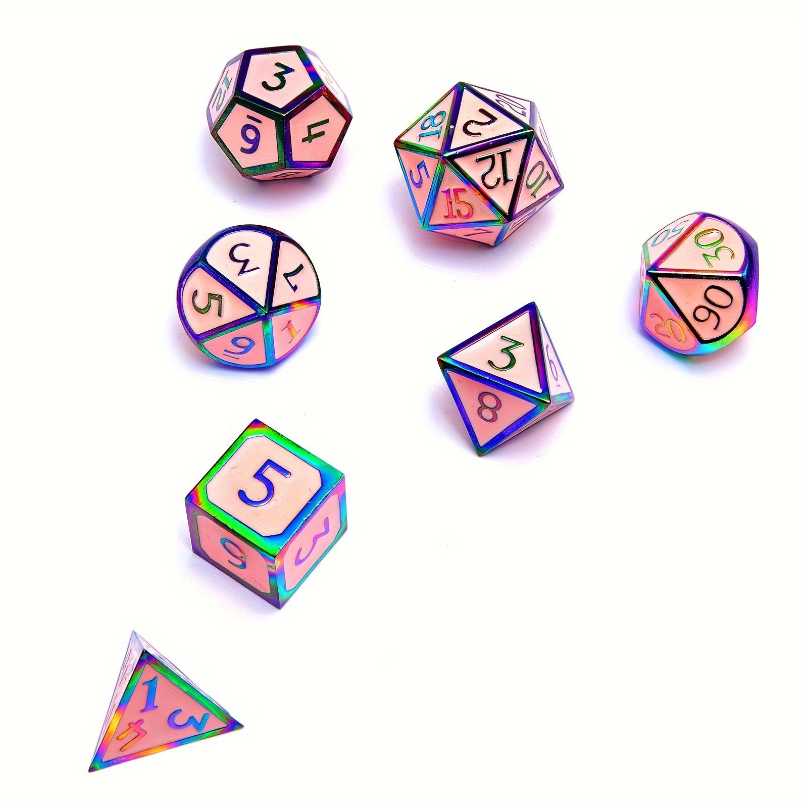 Pink 7 Piece Solid Brass Polyhedral D&D Dice Set