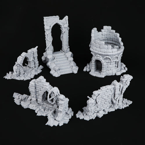 1 Set 28mm RPG Terrain Archway, Walls, and Tower Ruins