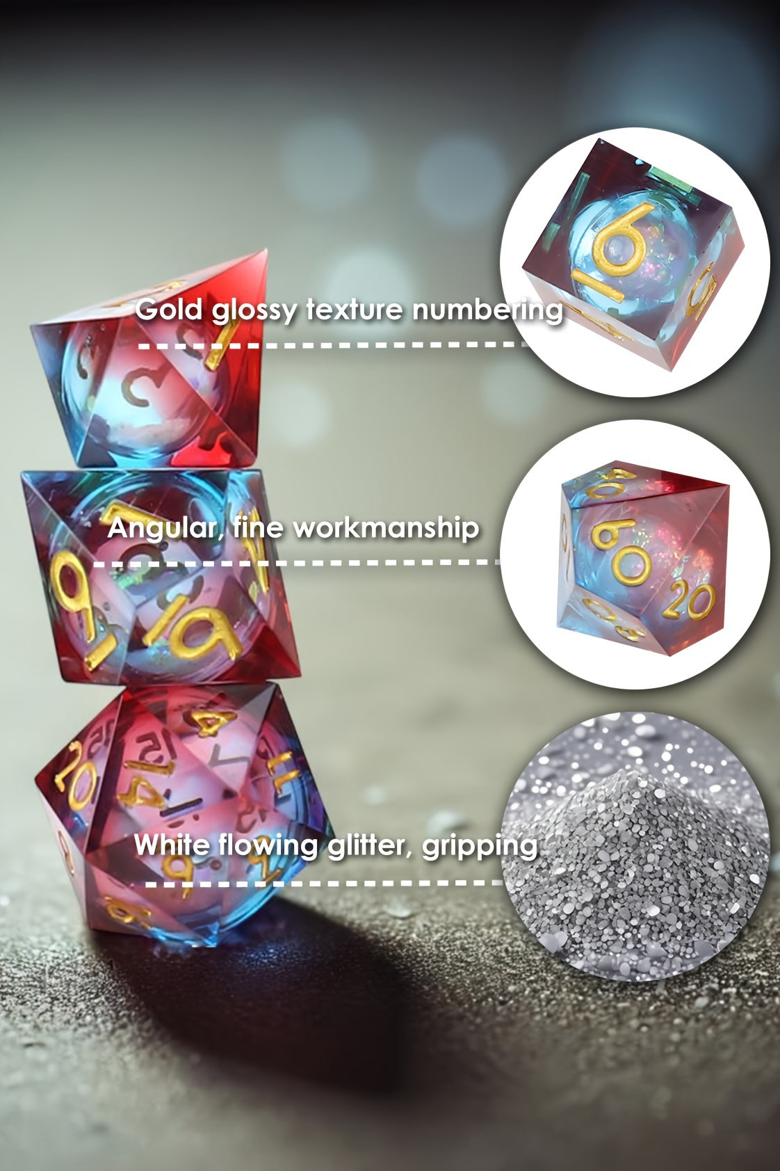 Quicksand Premium Liquid Core 7pcs Polyhedral DND Dice Set