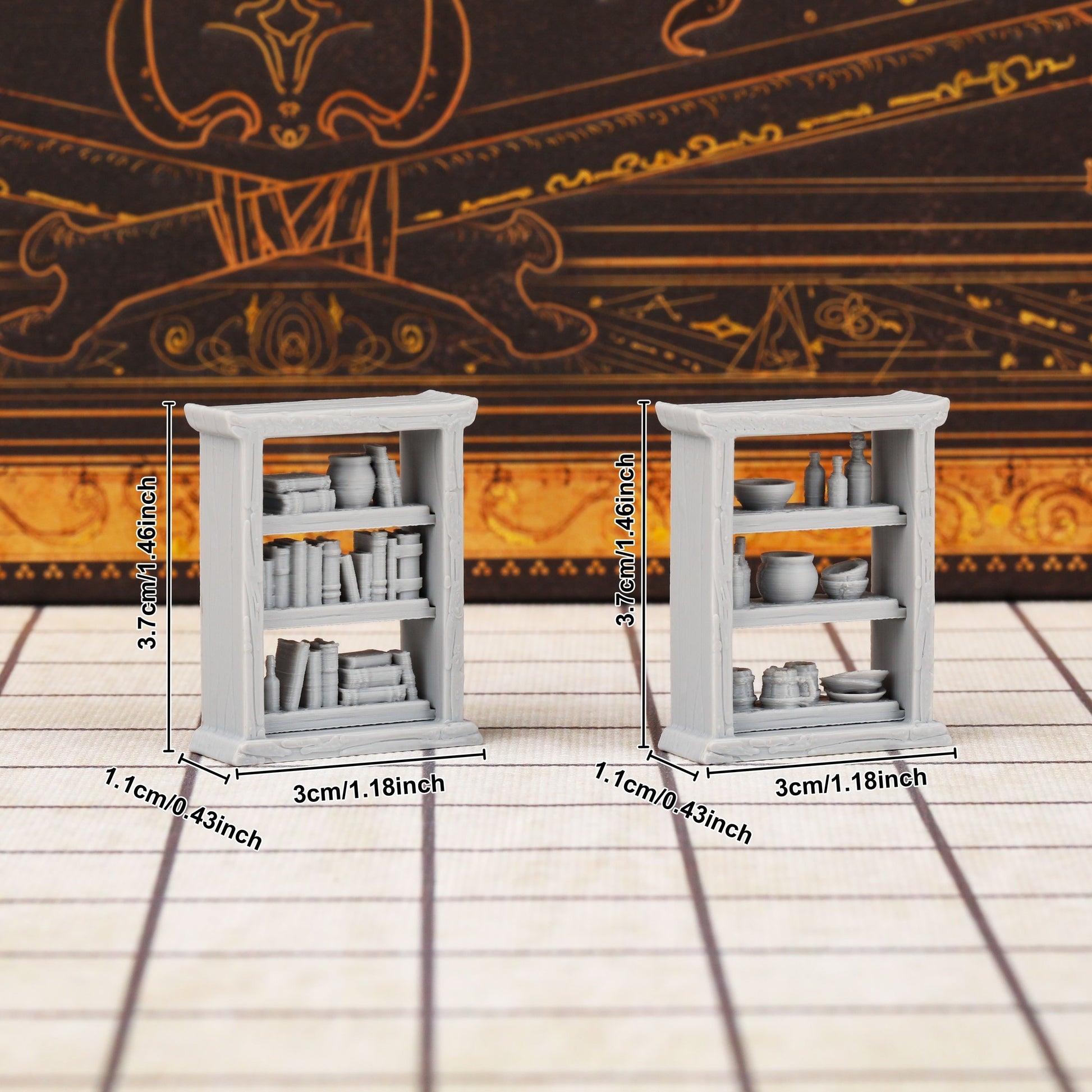 2pcs RPG Miniature Set - Interchangeable Shelves Bookcase & Cupboard