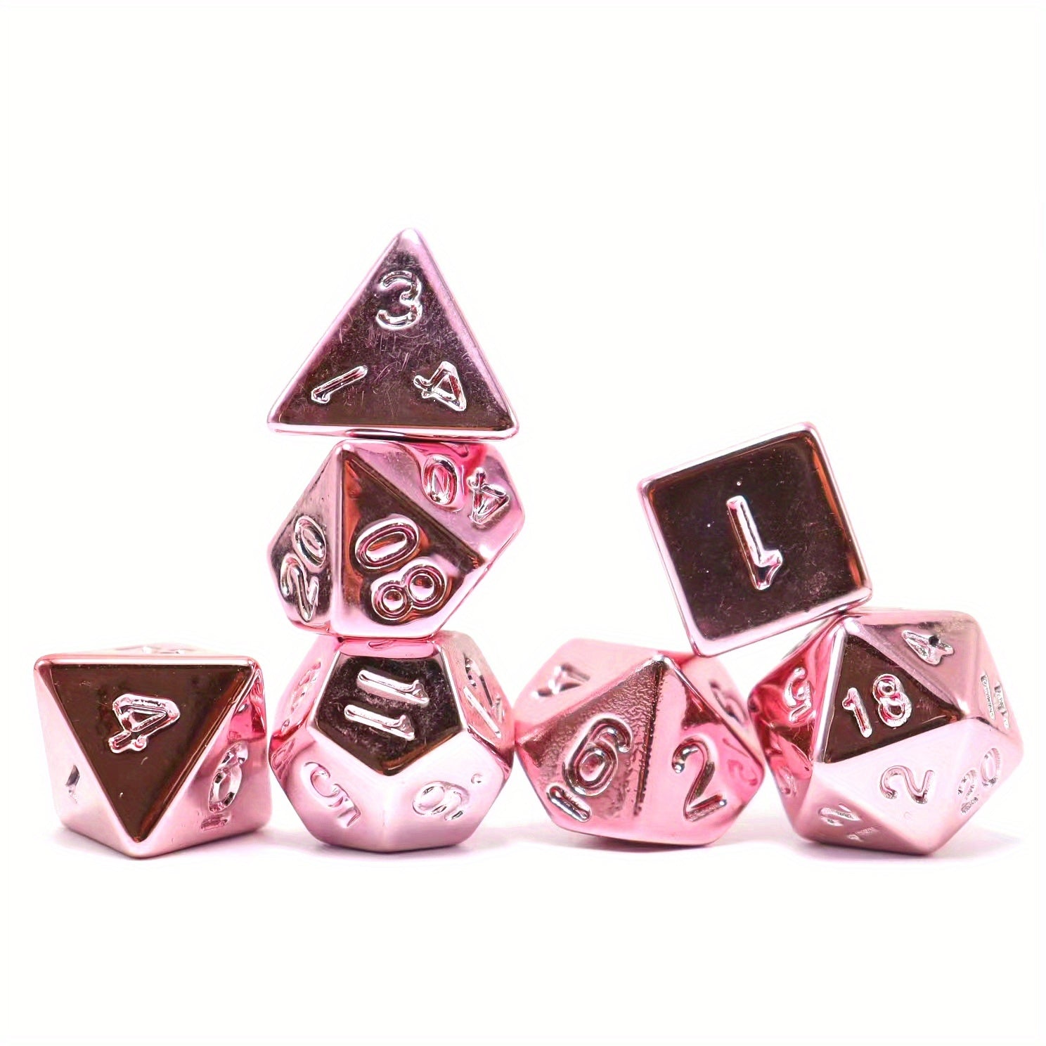 7-Piece Polyhedral Hot Pink Metal DND Dice Set