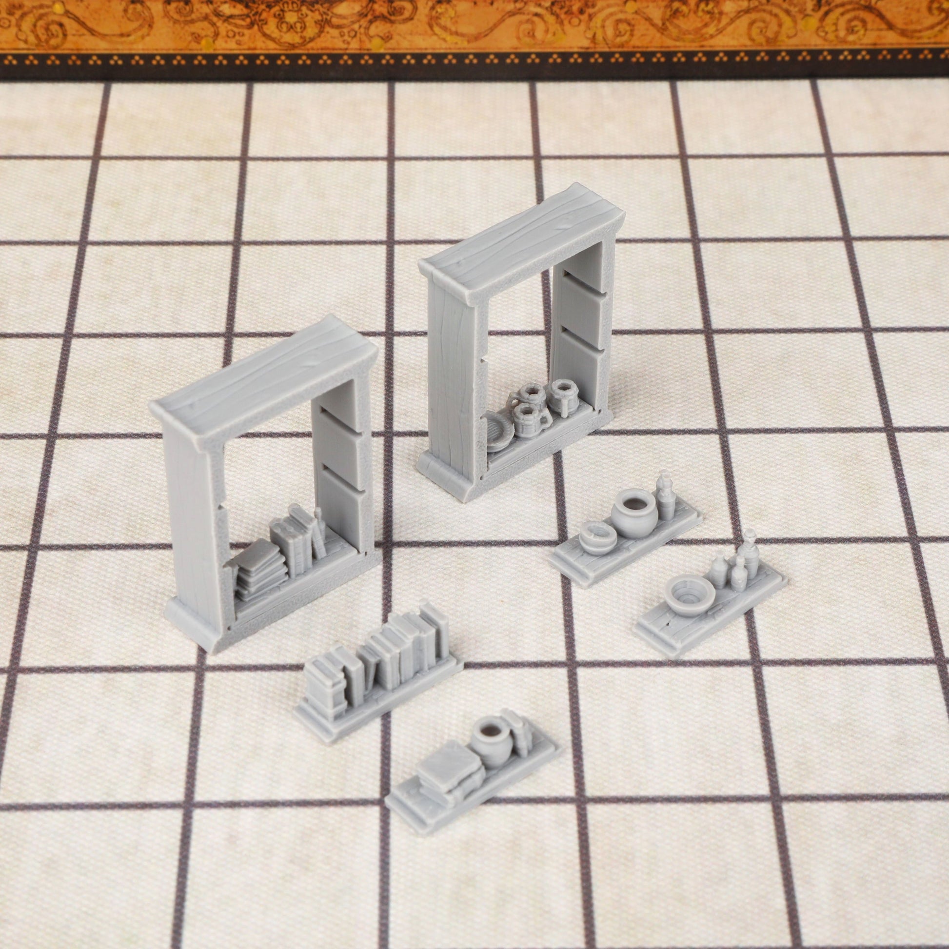 2pcs RPG Miniature Set - Interchangeable Shelves Bookcase & Cupboard