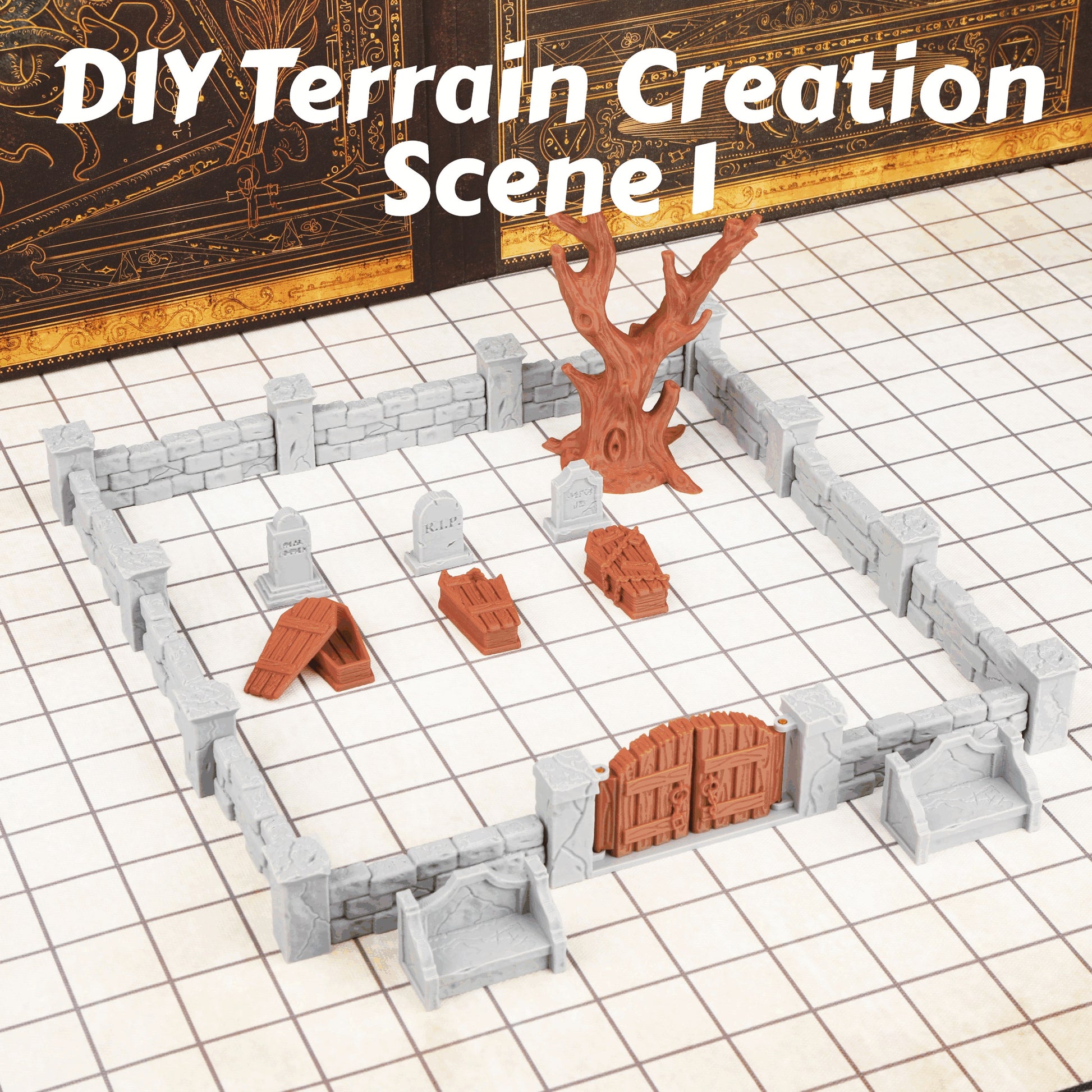 DnD Miniature Graveyard Terrain Set 28mm RPG Building Kit