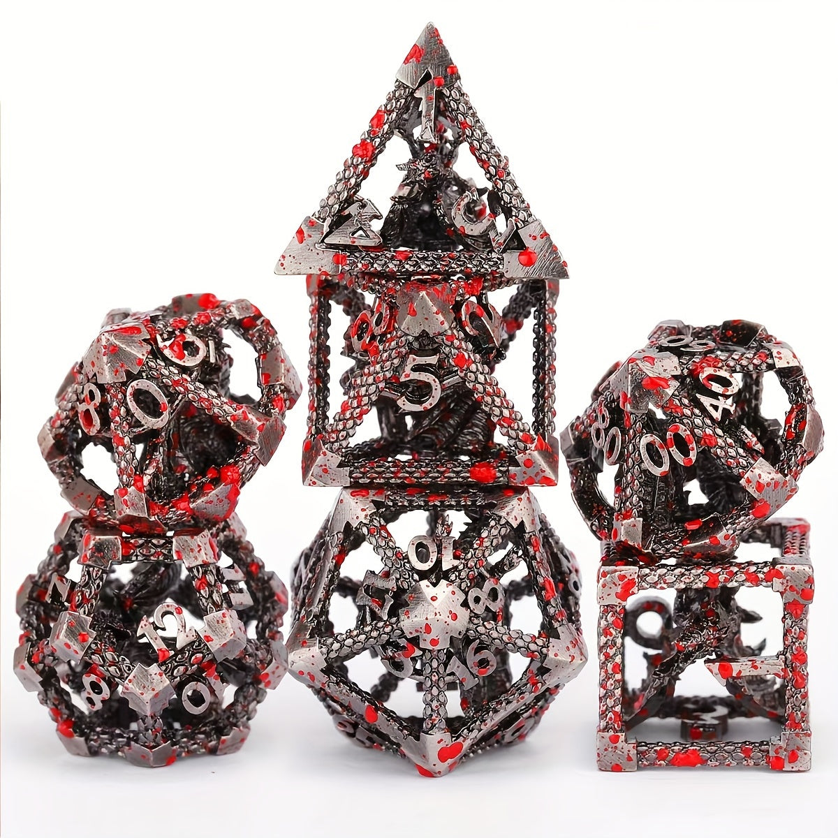 3D Dragon Hollow-Face Polyhedral Metal Dice Collection
