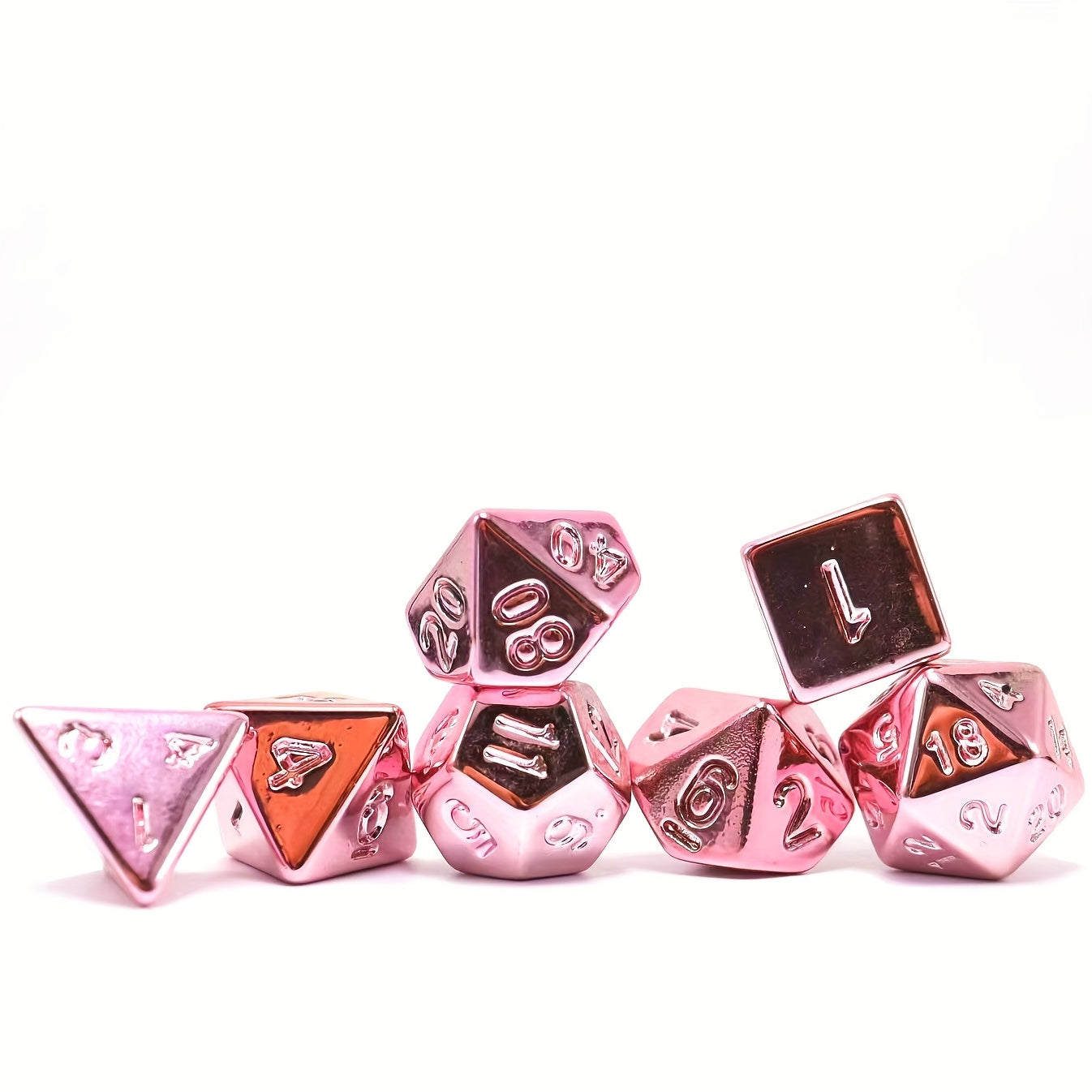 7-Piece Polyhedral Hot Pink Metal DND Dice Set
