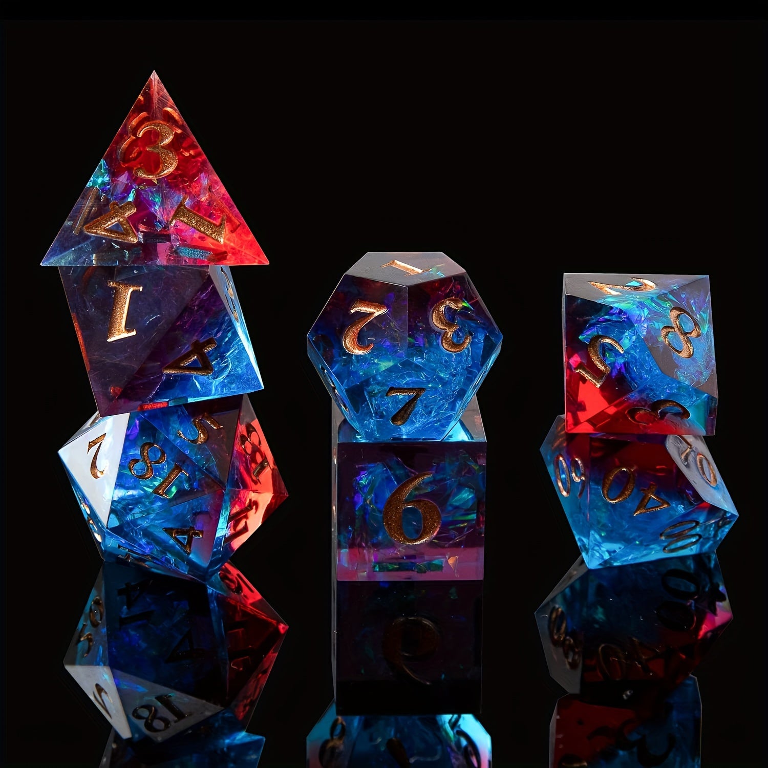 Two-Tone Polyhedral Dice Collection – 7-Piece Sets in Blaze Fury, Frostbite Azure, Nebula Orchid & Glacial Drift