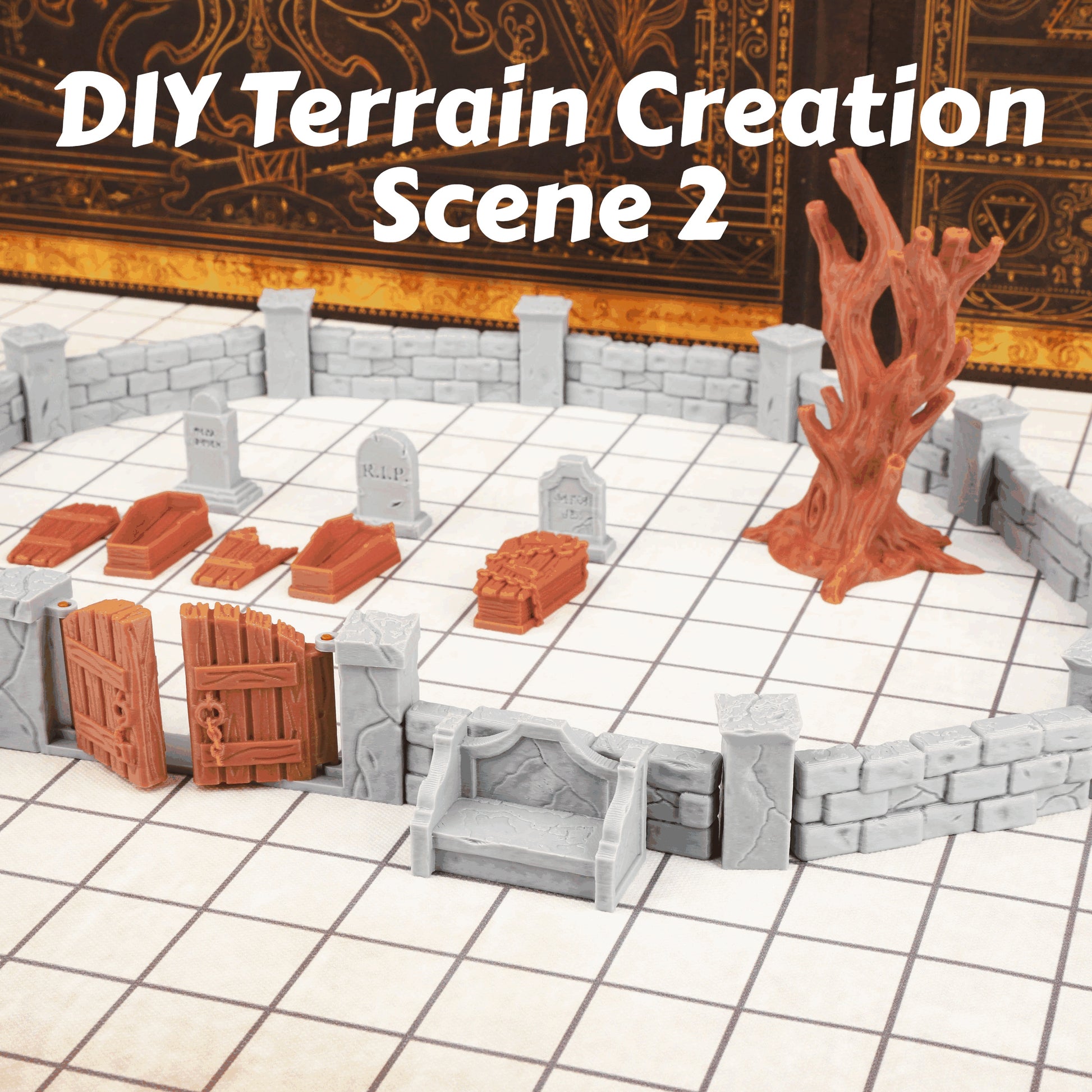 DnD Miniature Graveyard Terrain Set 28mm RPG Building Kit
