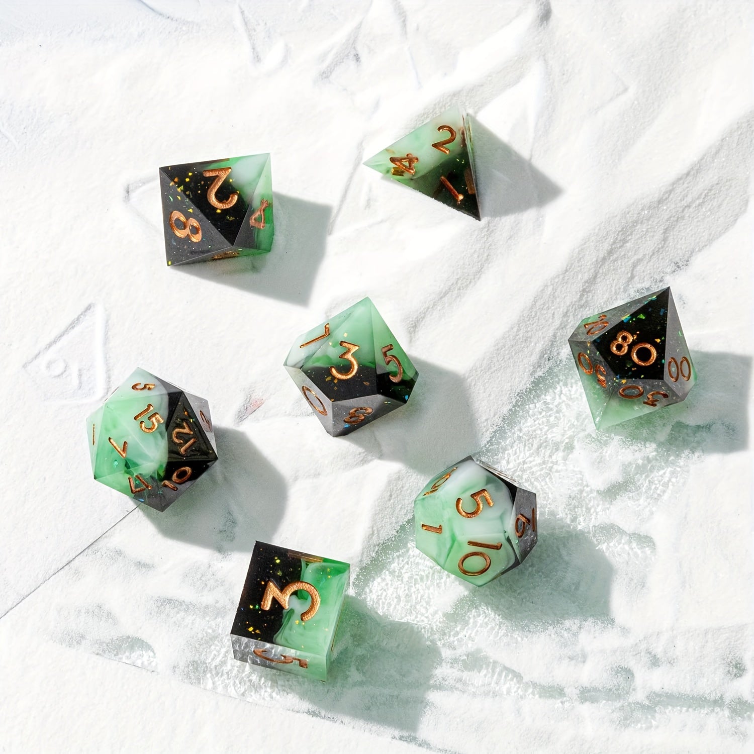 Two-Tone Polyhedral Dice Collection – 7-Piece Sets in Blaze Fury, Frostbite Azure, Nebula Orchid & Glacial Drift
