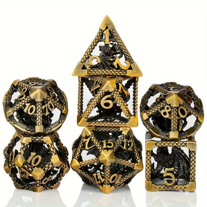 3D Dragon Hollow-Face Polyhedral Metal Dice Collection