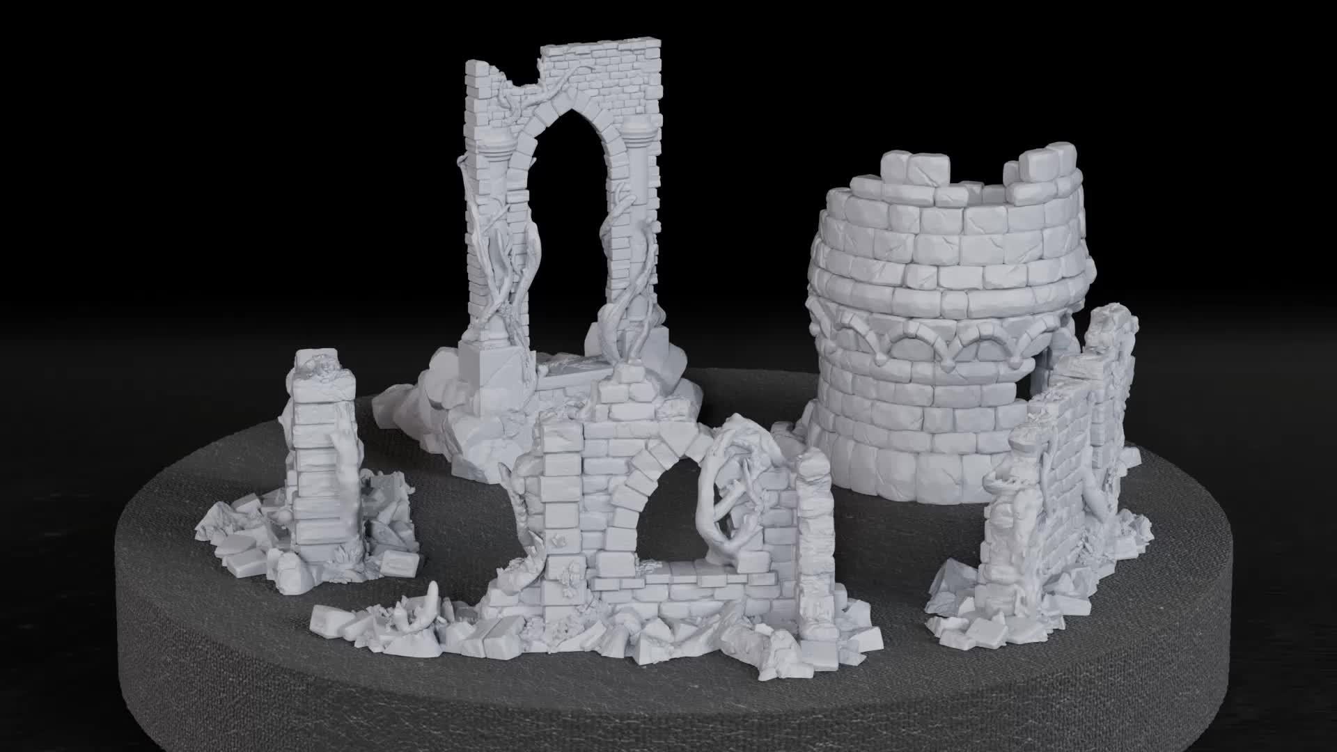 1 Set 28mm RPG Terrain Archway, Walls, and Tower Ruins