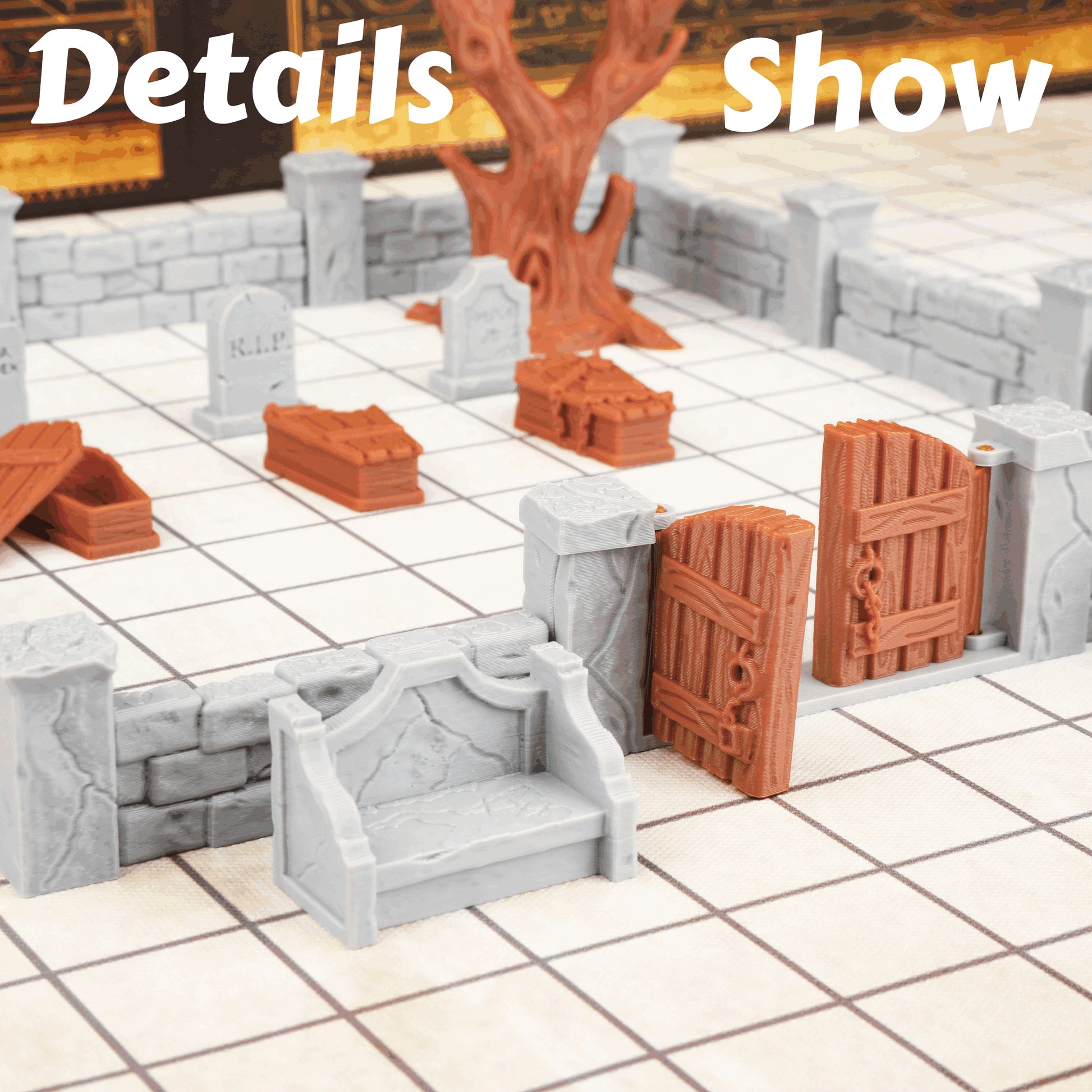 DnD Miniature Graveyard Terrain Set 28mm RPG Building Kit