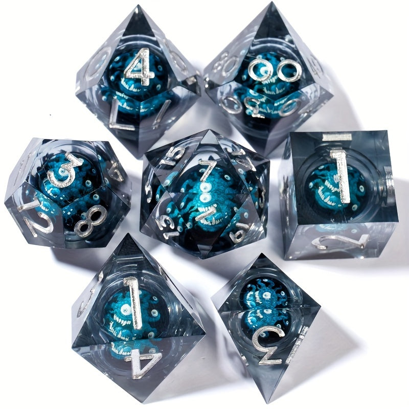 Trapped Beholder Liquid Core 7pc Dice Set – Five Gemstone Variants