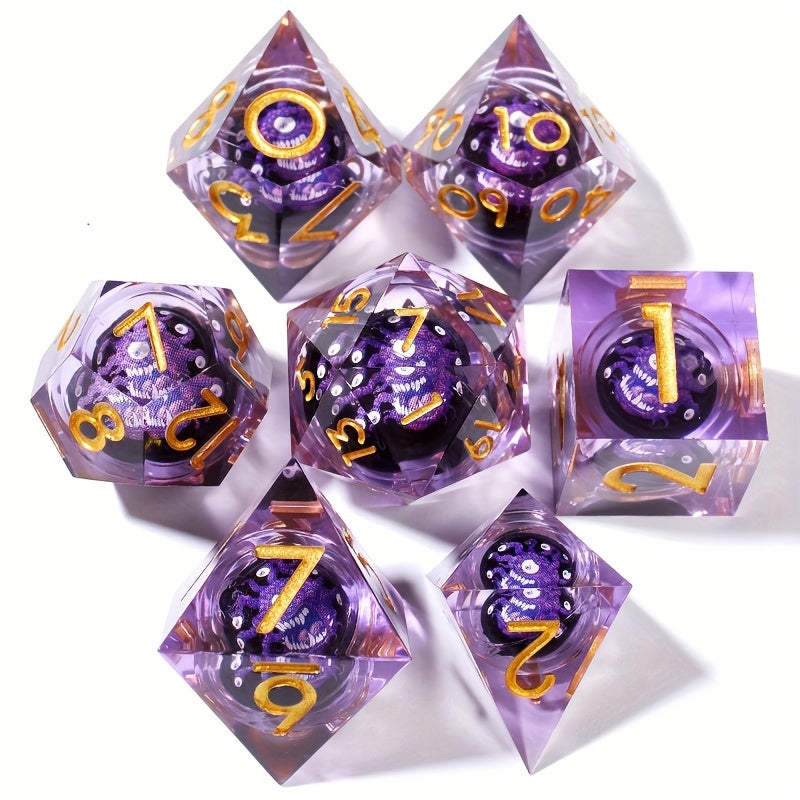 Trapped Beholder Liquid Core 7pc Dice Set – Five Gemstone Variants