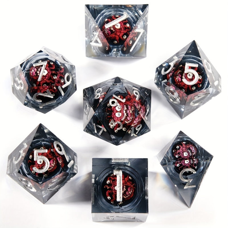 Trapped Beholder Liquid Core 7pc Dice Set – Five Gemstone Variants