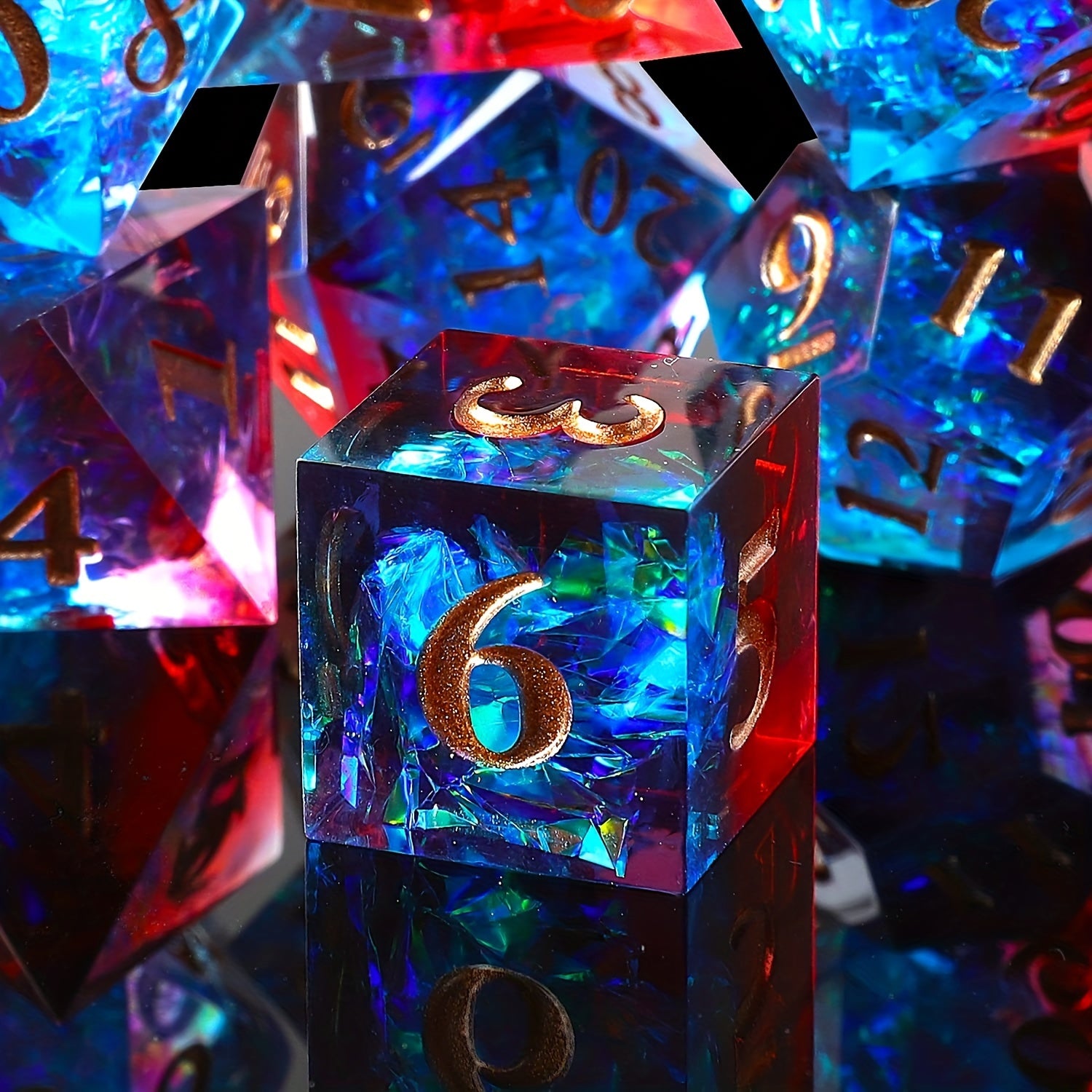 Two-Tone Polyhedral Dice Collection – 7-Piece Sets in Blaze Fury, Frostbite Azure, Nebula Orchid & Glacial Drift