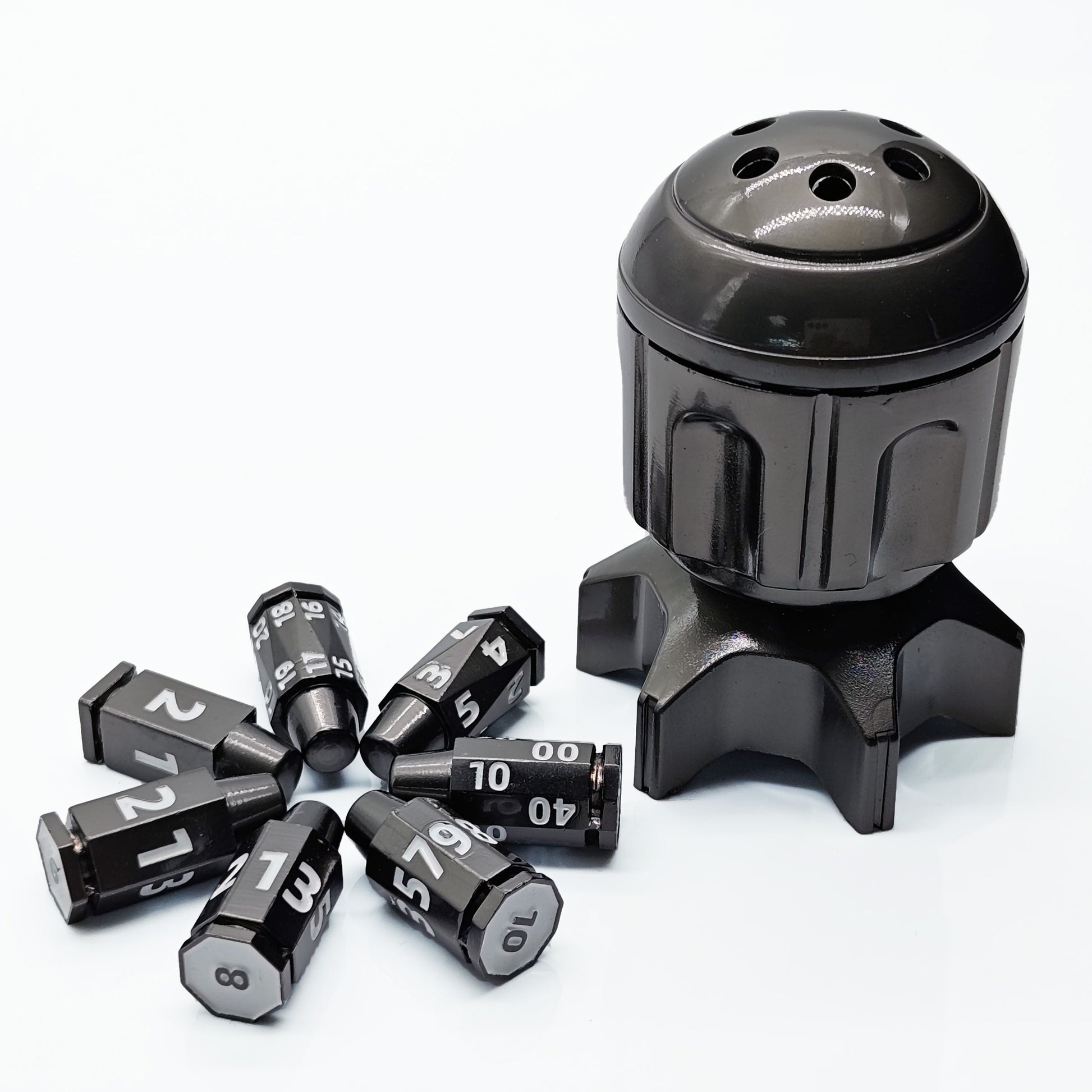 Rotating Revolver Barrels Metal Bullet 7pc Dice Set