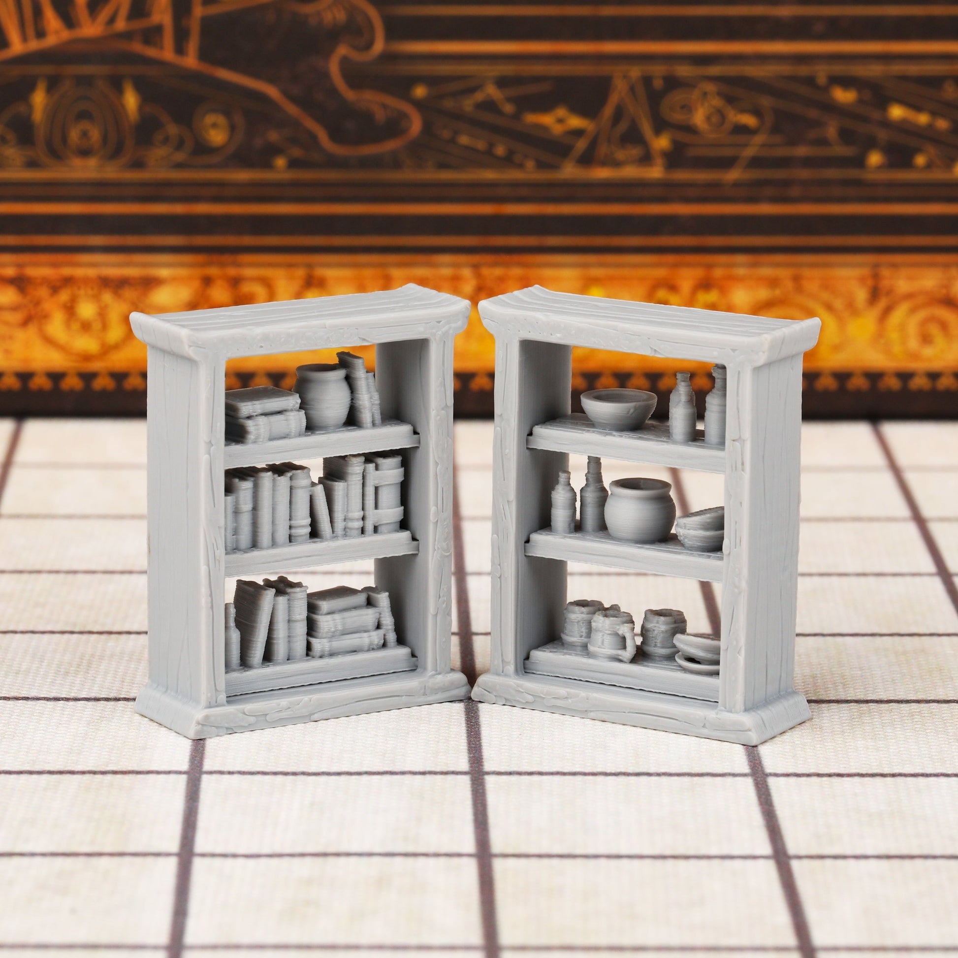 2pcs RPG Miniature Set - Interchangeable Shelves Bookcase & Cupboard
